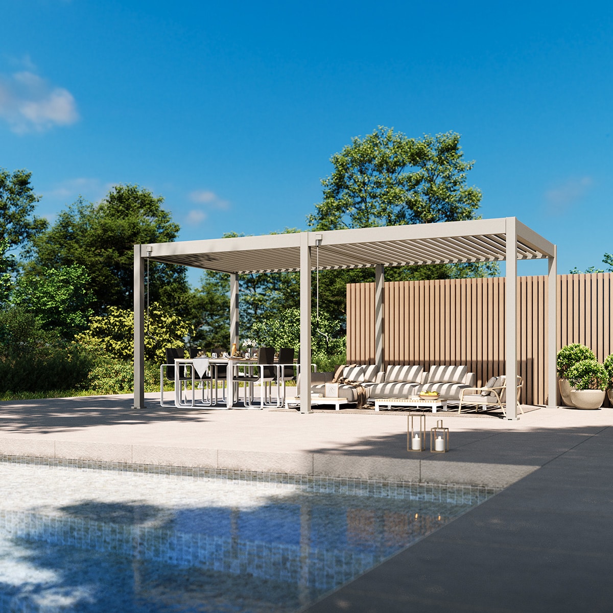 Weide Classic | Pergola Aluminium freistehend | 3 x 6 M | Lamellendach Ivory Sand? - Bild 1