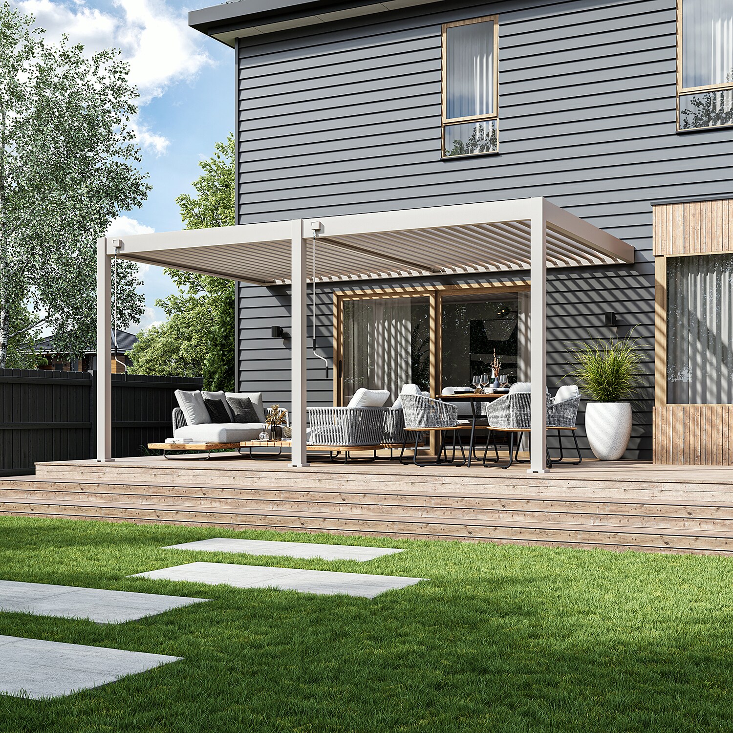 _Deluxe_Wand Pergola_3,6x5,3_Höhe 255 cm_sand