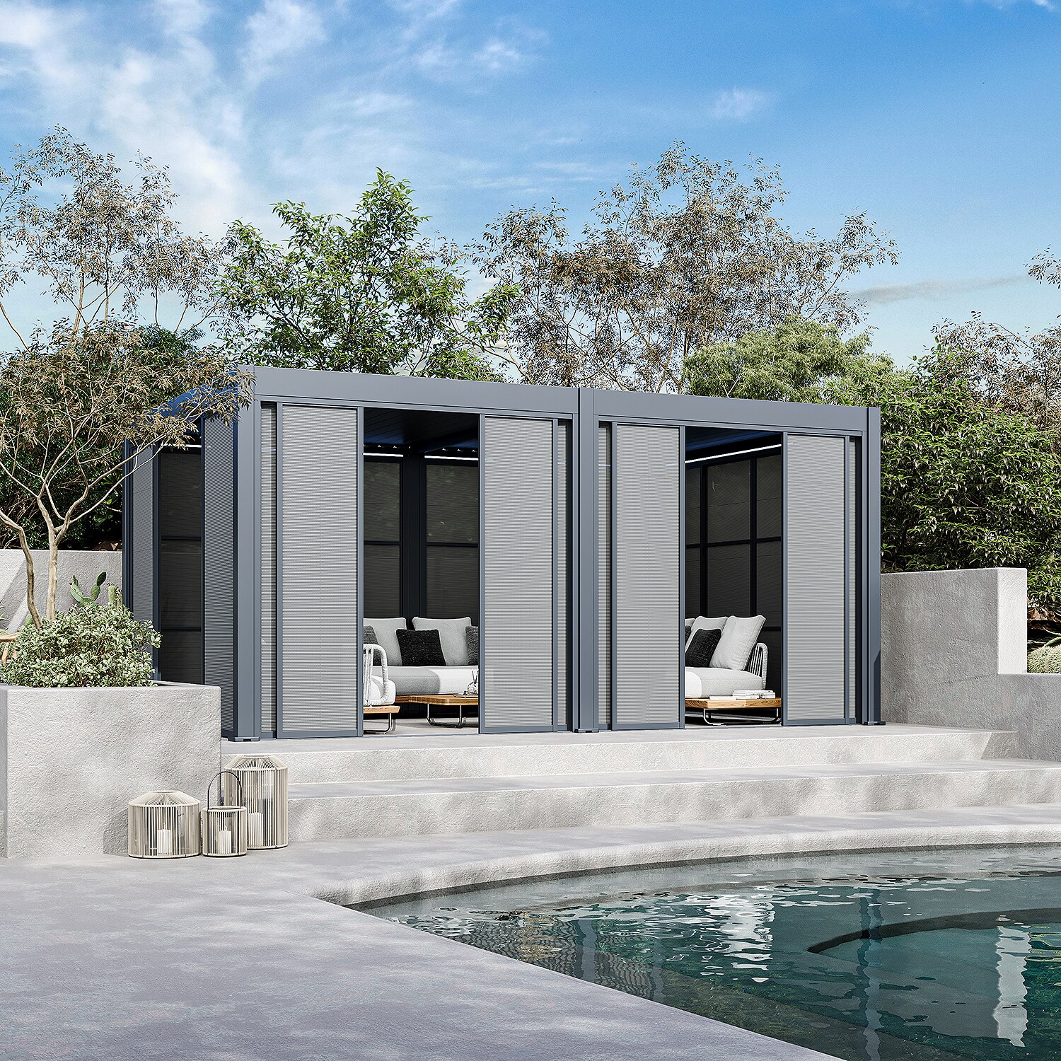 Weide Slim Frame Schiebepaneel Textil anthrazit f&uuml;r Pergola?3.6 Meter Anthrazit - Bild 1