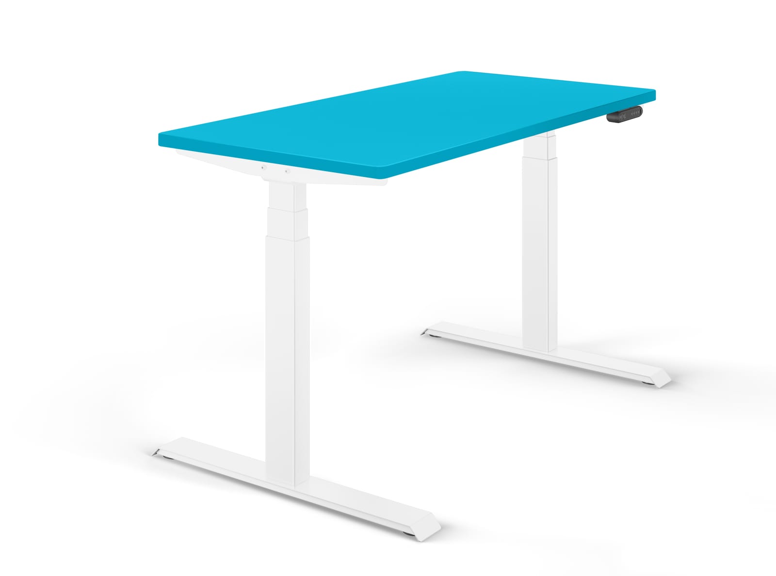 Schreibtisch elektrisch h&ouml;henverstellbar REC 120x60cm, Tischplatte Blau mit Gestell Weiss120x60 - Bild 1