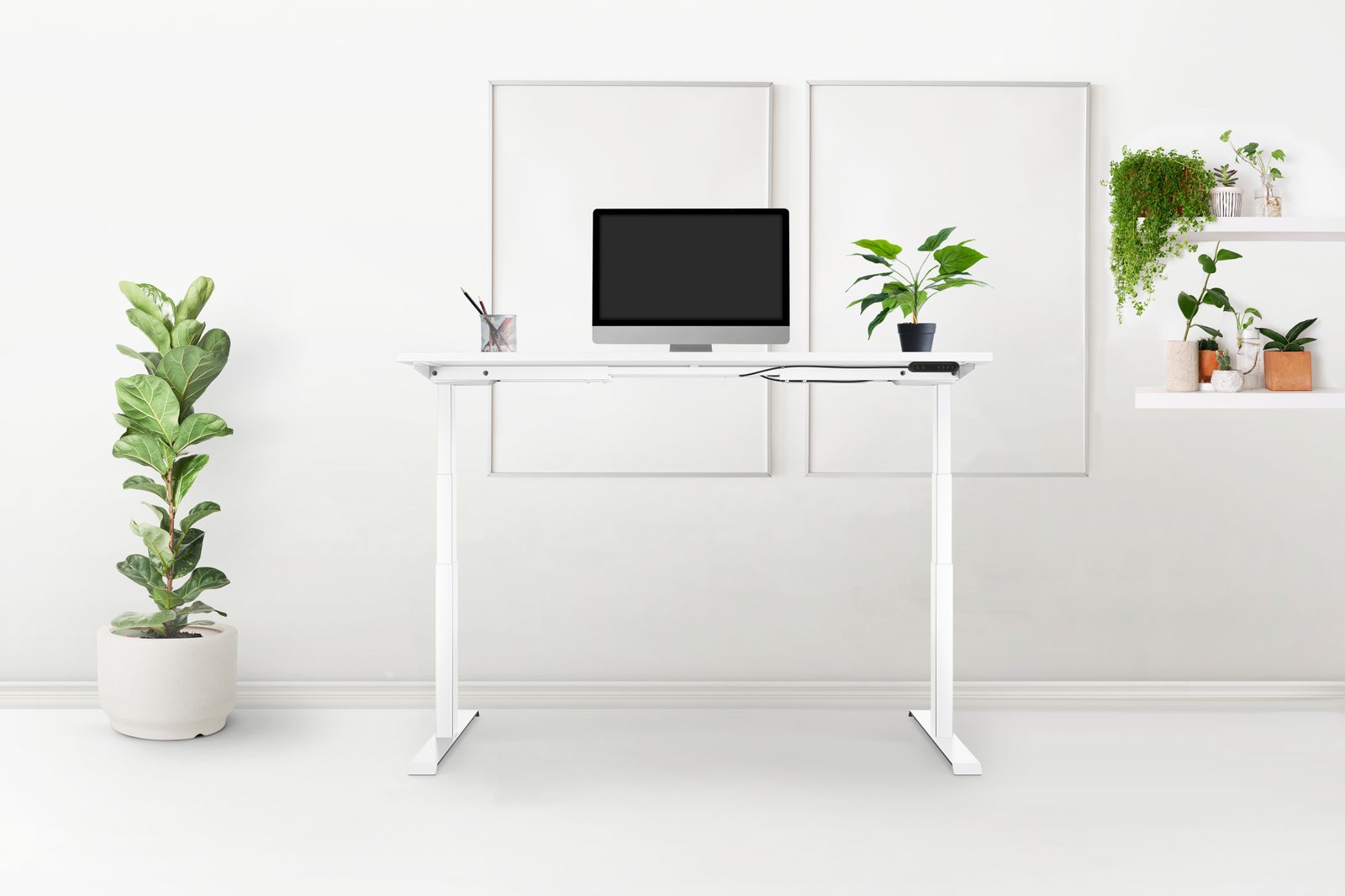 Schreibtisch elektrisch h&ouml;henverstellbar REC 160x60cm, Tischplatte Weiss mit Gestell Weiss160x60 - Bild 1