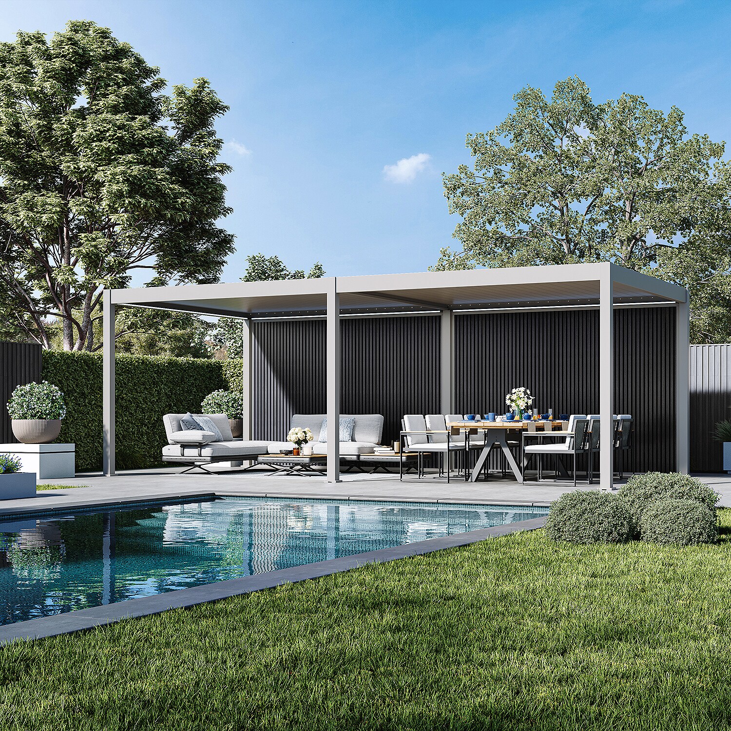 Weide Sichtschutzwand Anthrazit – Pergola Seitenwand Aus Wpc Lamellen & Windschutzsand 3.6 M