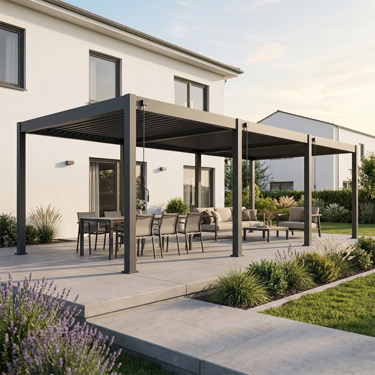 Classic Pergola Aluminium 3x9m mit Lamellendach freistehend anthrazit