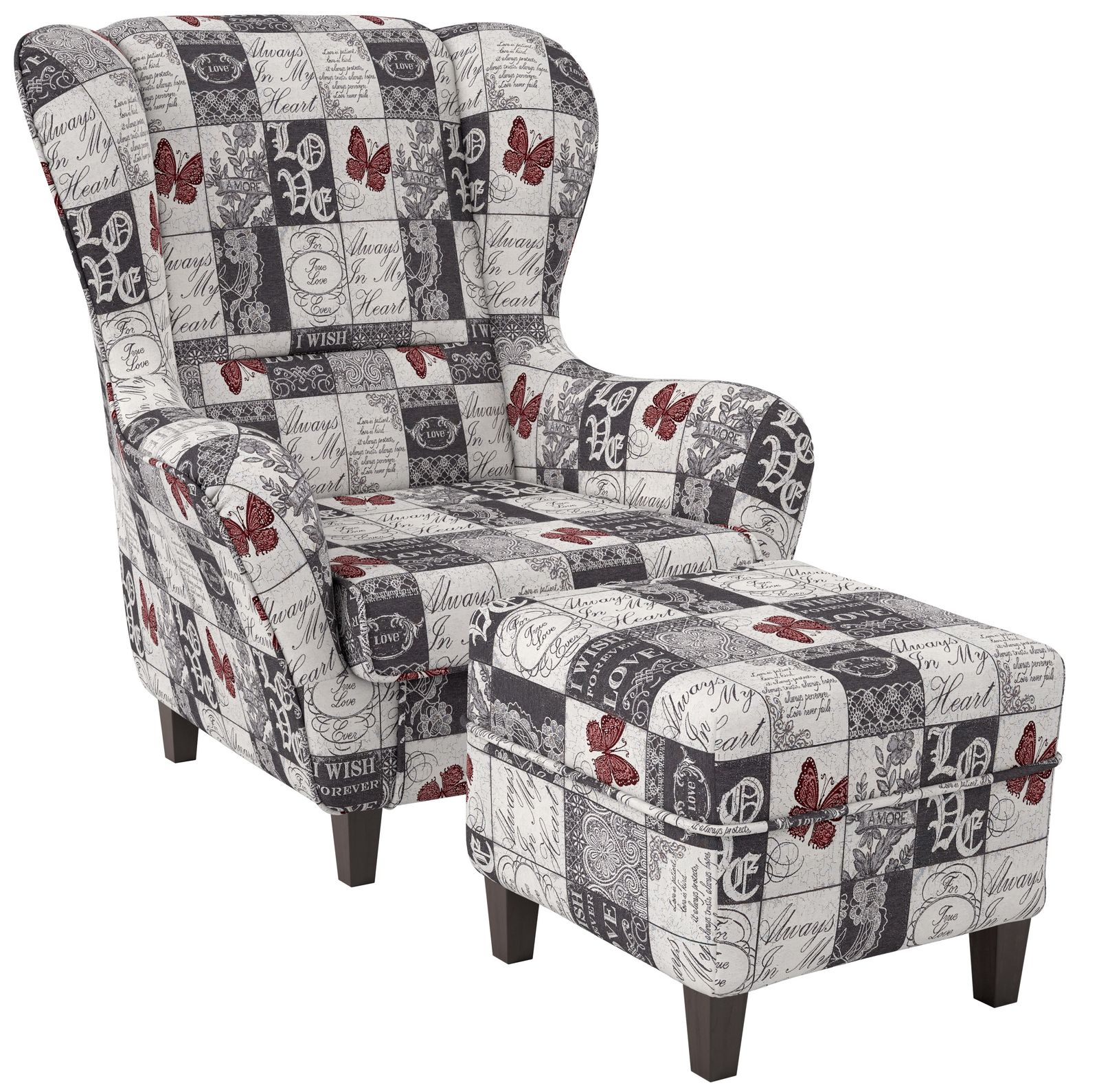Supellex Ohrensessel mit Hocker | Design Patchwork Love? - Bild 1