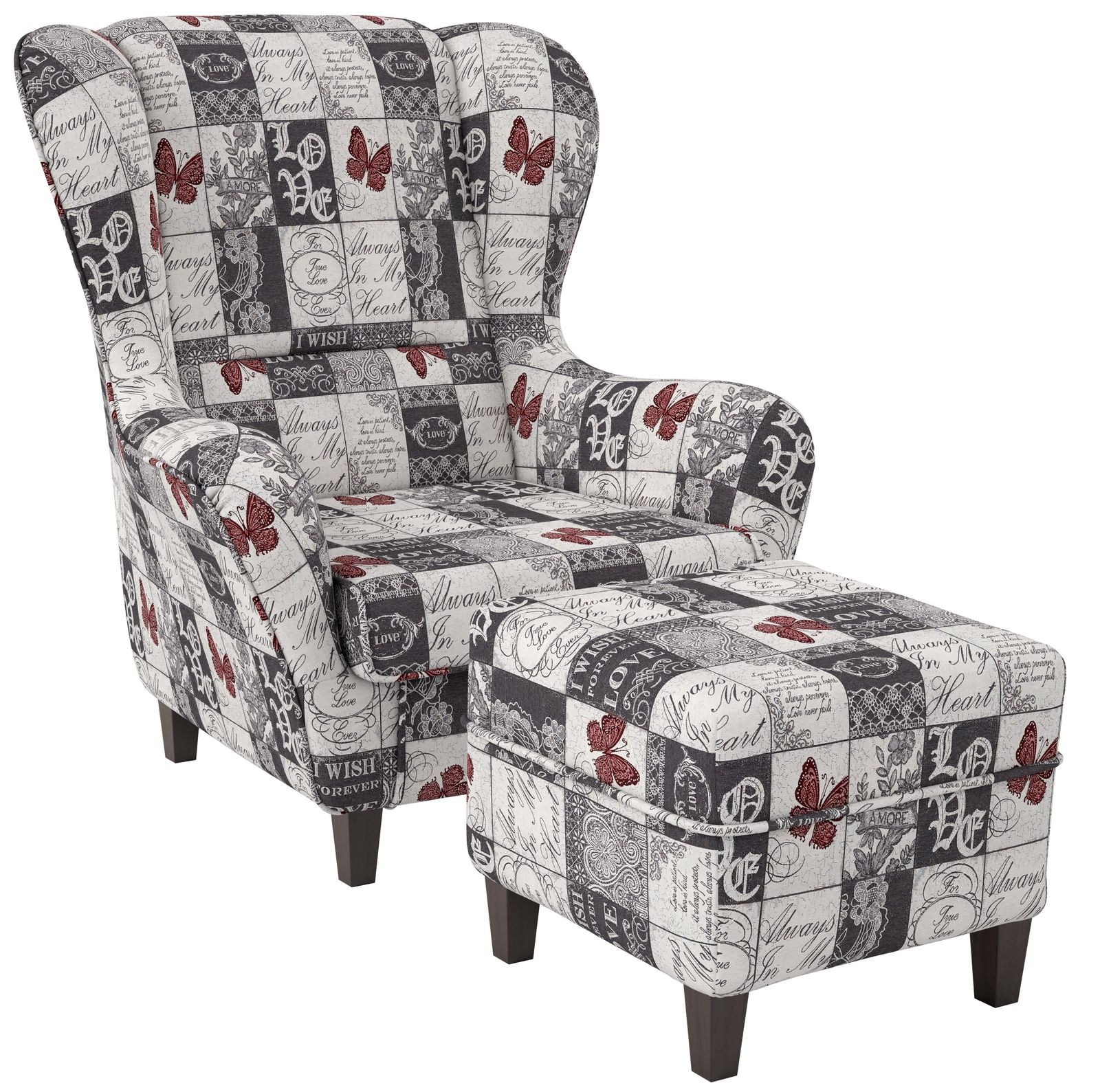 Supellex Ohrensessel mit Hocker Design Patchwork Love