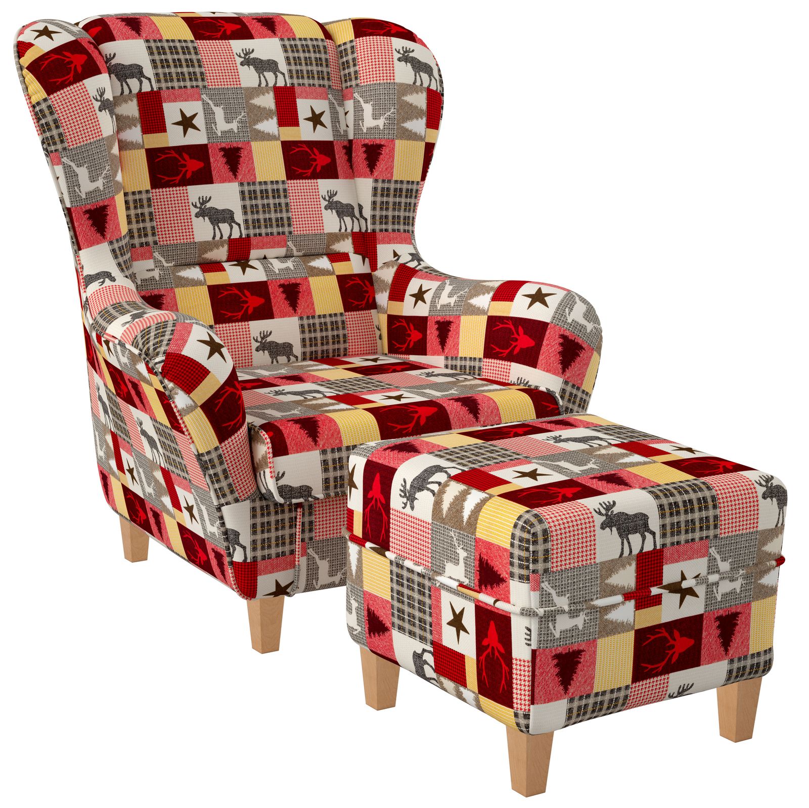 Supellex Sofia Ohrensessel mit Hocker | Design Schwedisch Landhaus, Weihnacht? - Bild 1