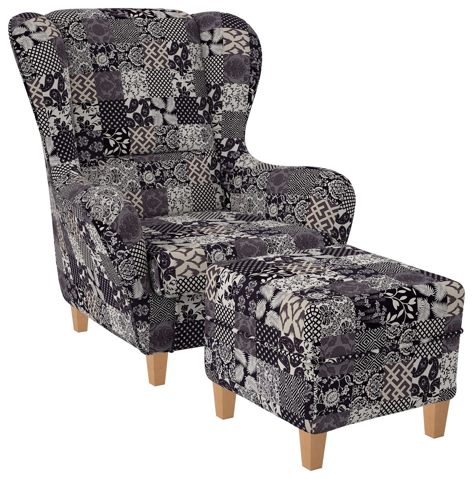 Supellex Ohrensessel mit Hocker | Design Flora Schwarz Beige? - Bild 1