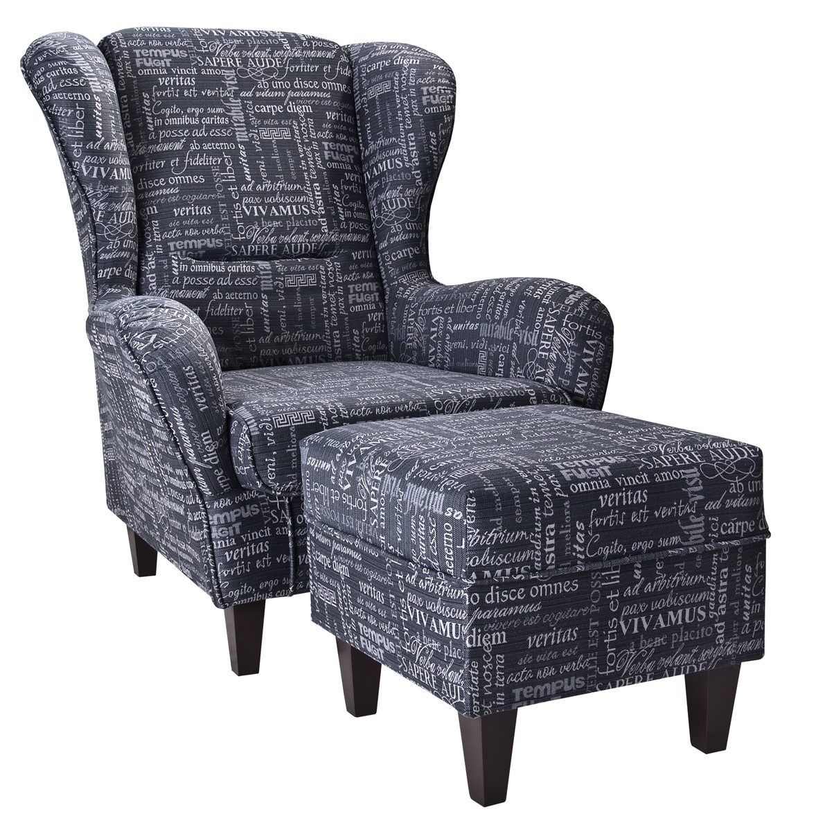 Supellex Sofia Ohrensessel mit Hocker | Carpe Diem Anthrazit Kolonial Design ? - Bild 1