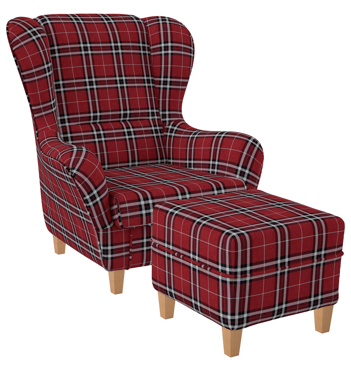 Supellex Sofia Ohrensessel mit Hocker | Design Oxford kariert Rot?