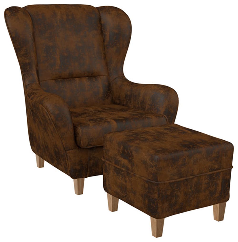 Supellex Sofia Ohrensessel mit Hocker | Design Kunstleder Hellbraun?