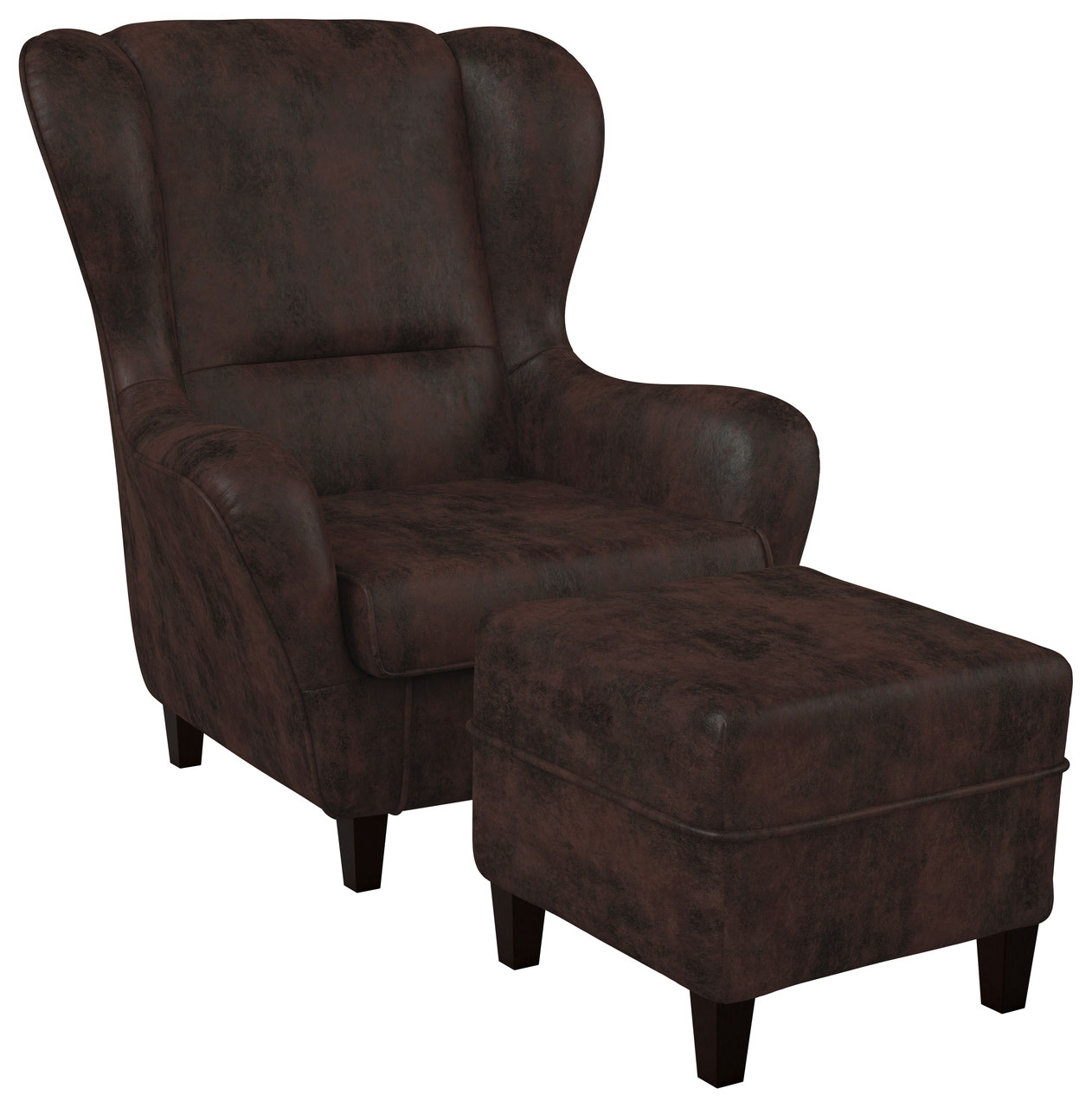 Supellex Sofia Ohrensessel mit Hocker | Design Kunstleder Braun? - Bild 1