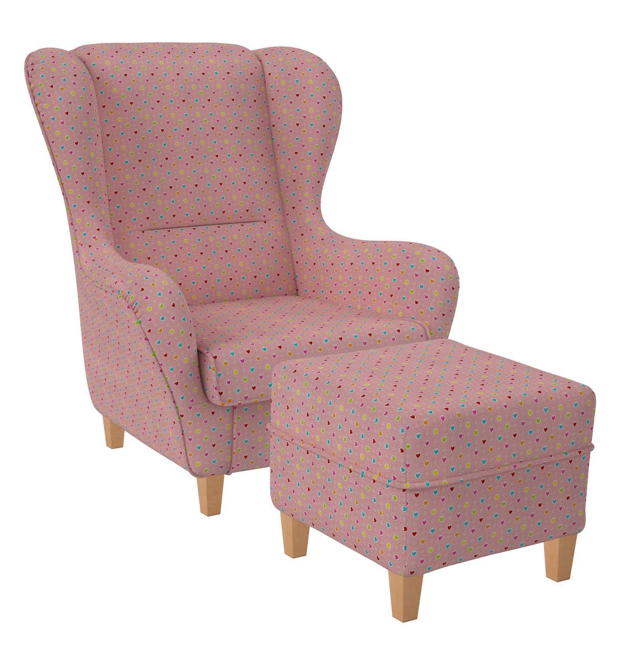 Supellex Sofia Ohrensessel mit Hocker Design Herzchen Rosa