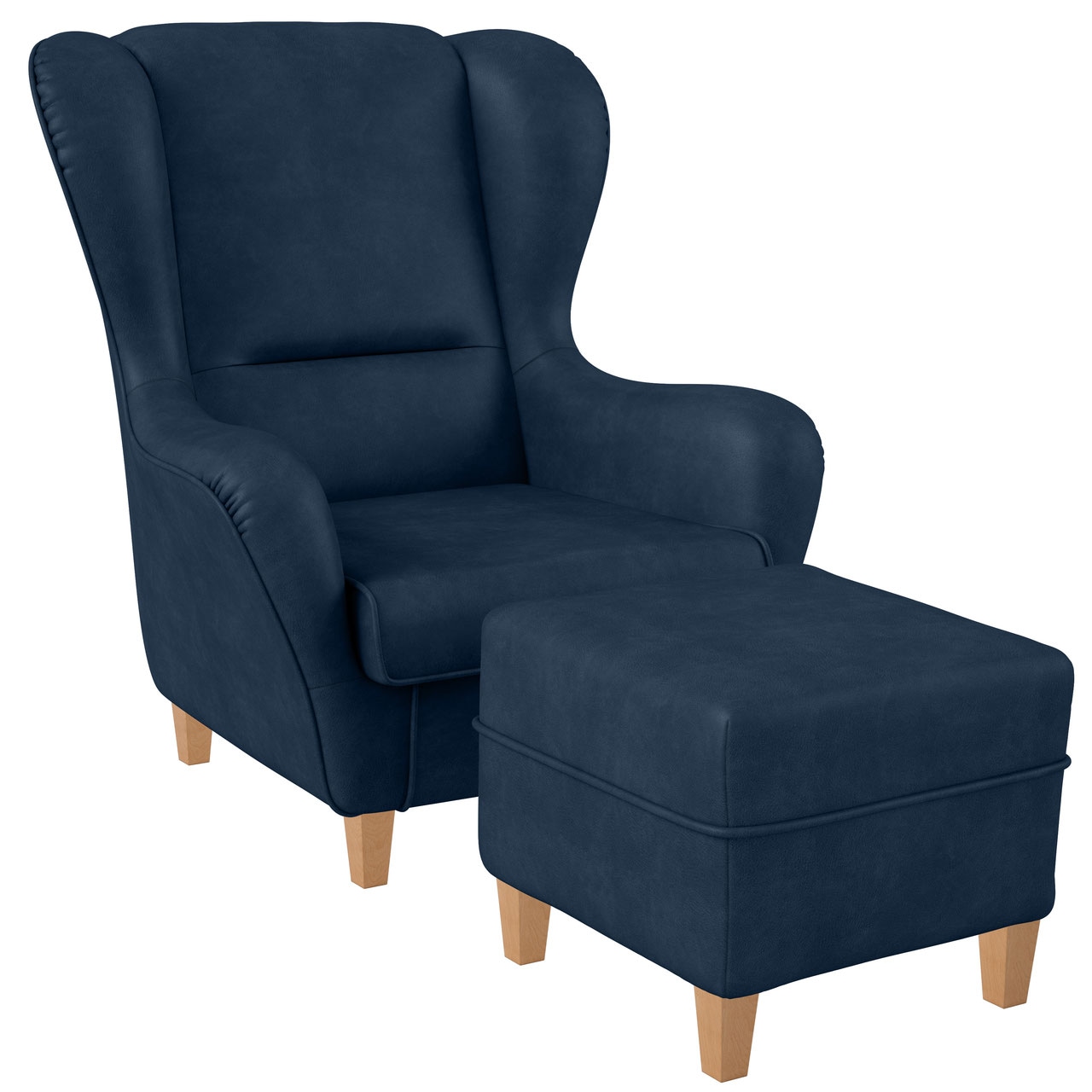 Supellex Sofia Ohrensessel mit Hocker Design Kunstleder Milano Blau