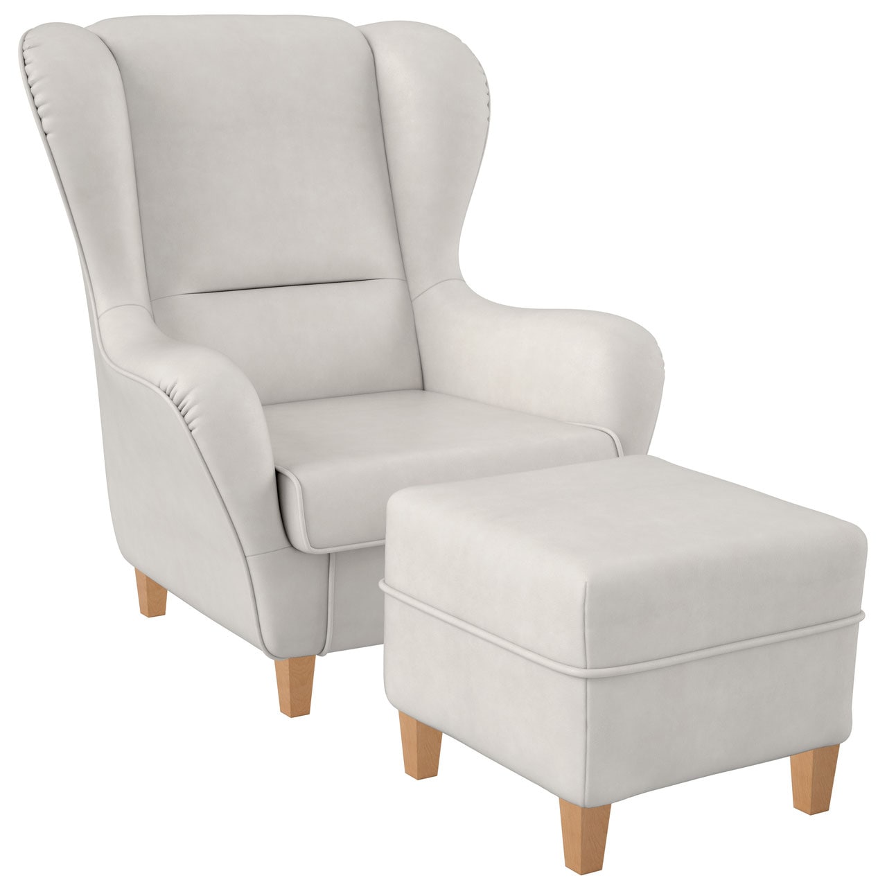 Supellex Sofia Ohrensessel mit Hocker | Design Kunstleder Milano Wei&szlig;? - Bild 1