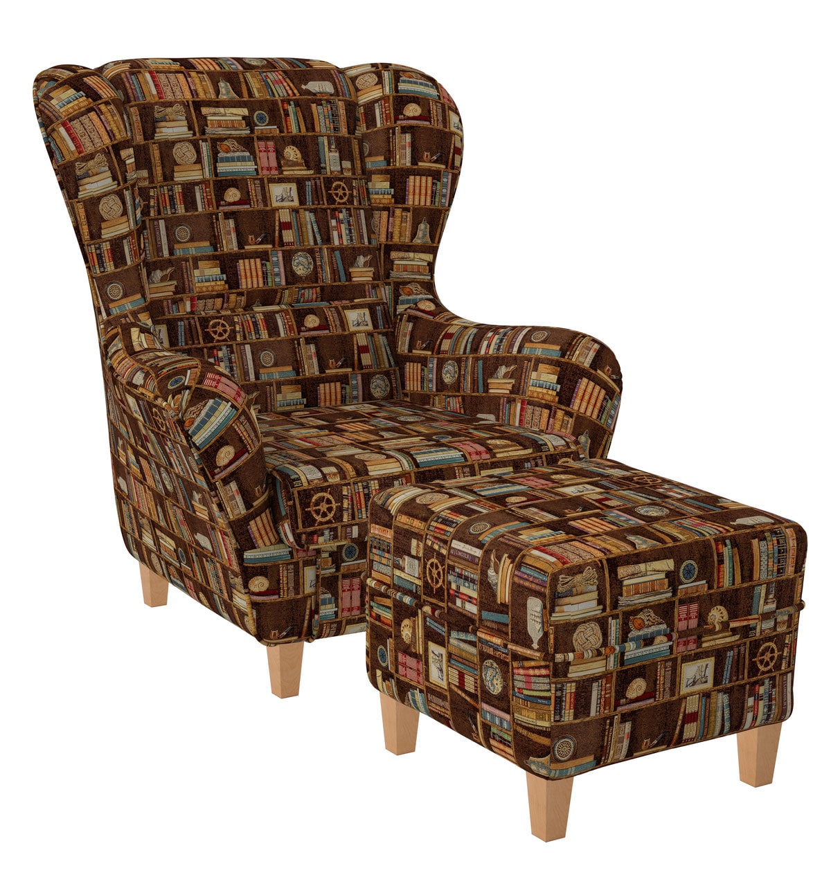 Supellex Sofia Ohrensessel mit Hocker | Design Bibliothek, B&uuml;cherregal in Walnuss? - Bild 1