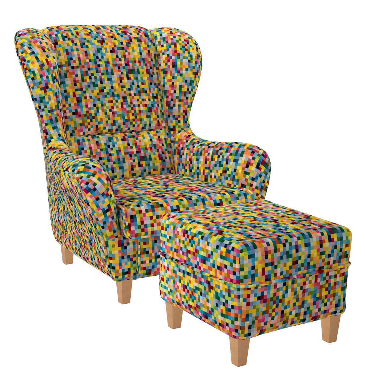 Supellex Sofia Ohrensessel mit Hocker | Design Pixel, kariert, bunt fancy? - Bild 1