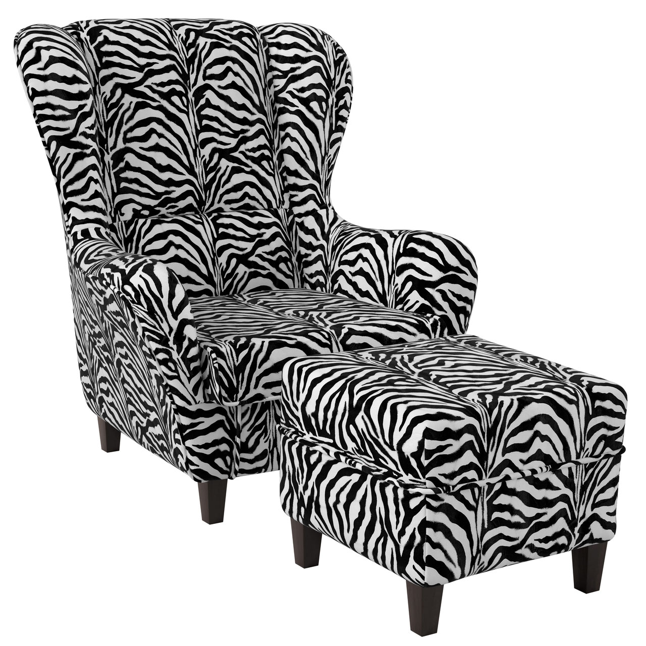 Supellex Sofia Ohrensessel mit Hocker | Design Tierfellimitat Zebra? - Bild 1