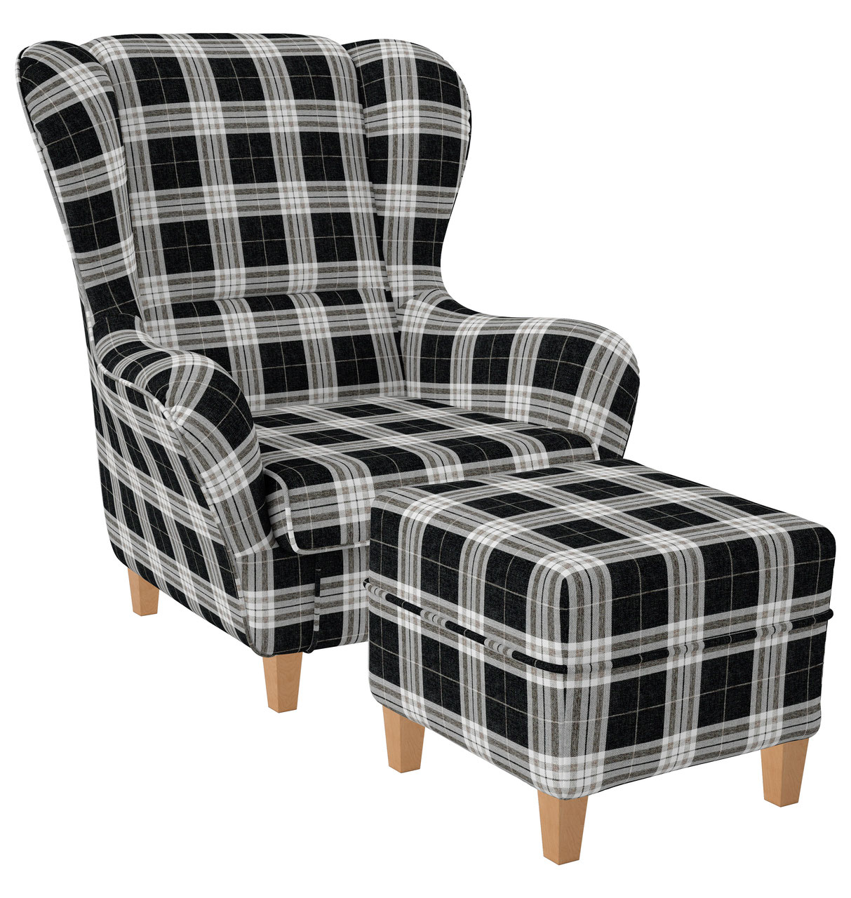 Supellex Sofia Ohrensessel mit Hocker | Design Oxford kariert?