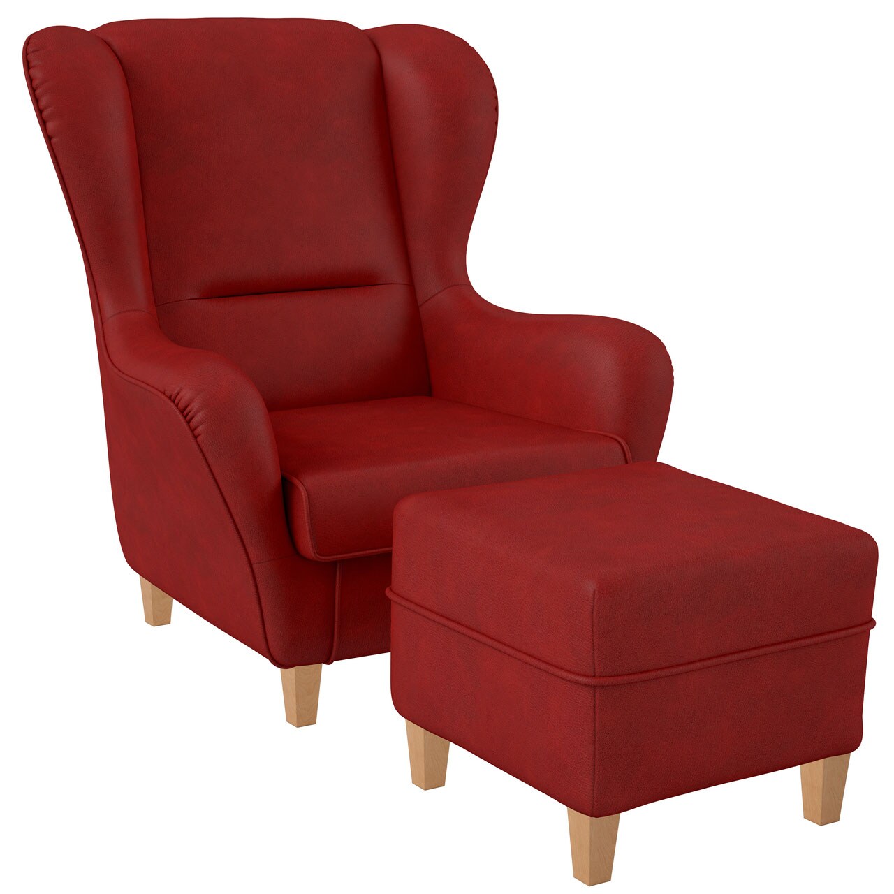 Supellex Sofia Ohrensessel mit Hocker Design Kunstleder Milano Rot
