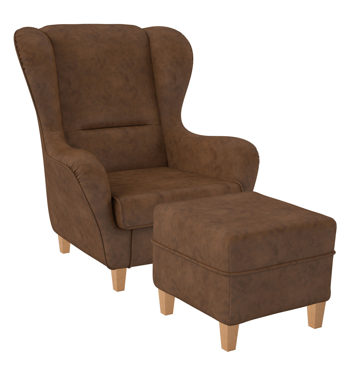 Supellex Sofia Ohrensessel mit Hocker | Design Kunstleder Texas Rehbraun? - Bild 1