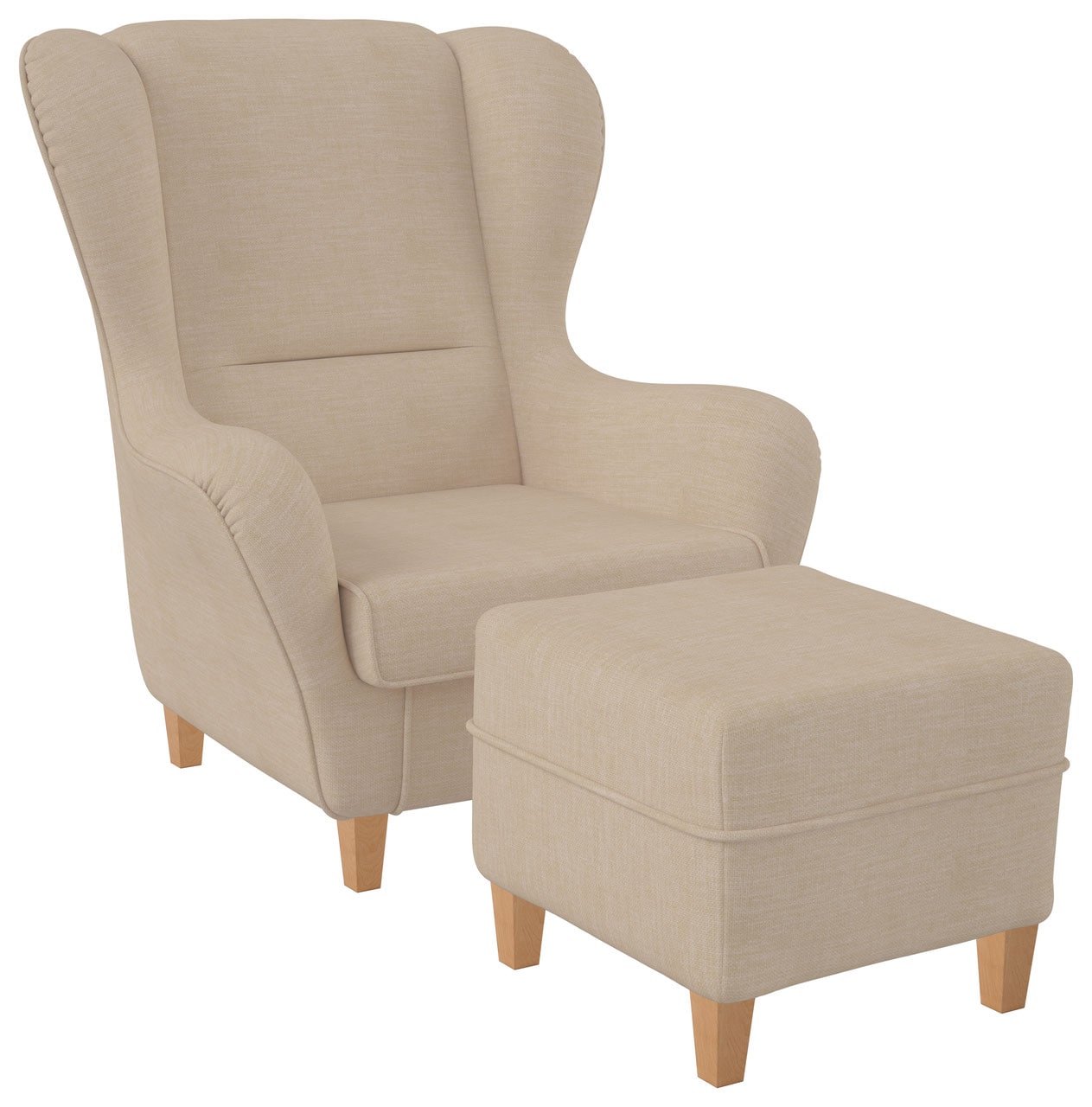 Supellex Sofia Ohrensessel mit Hocker Design Vienna Creme-Beige
