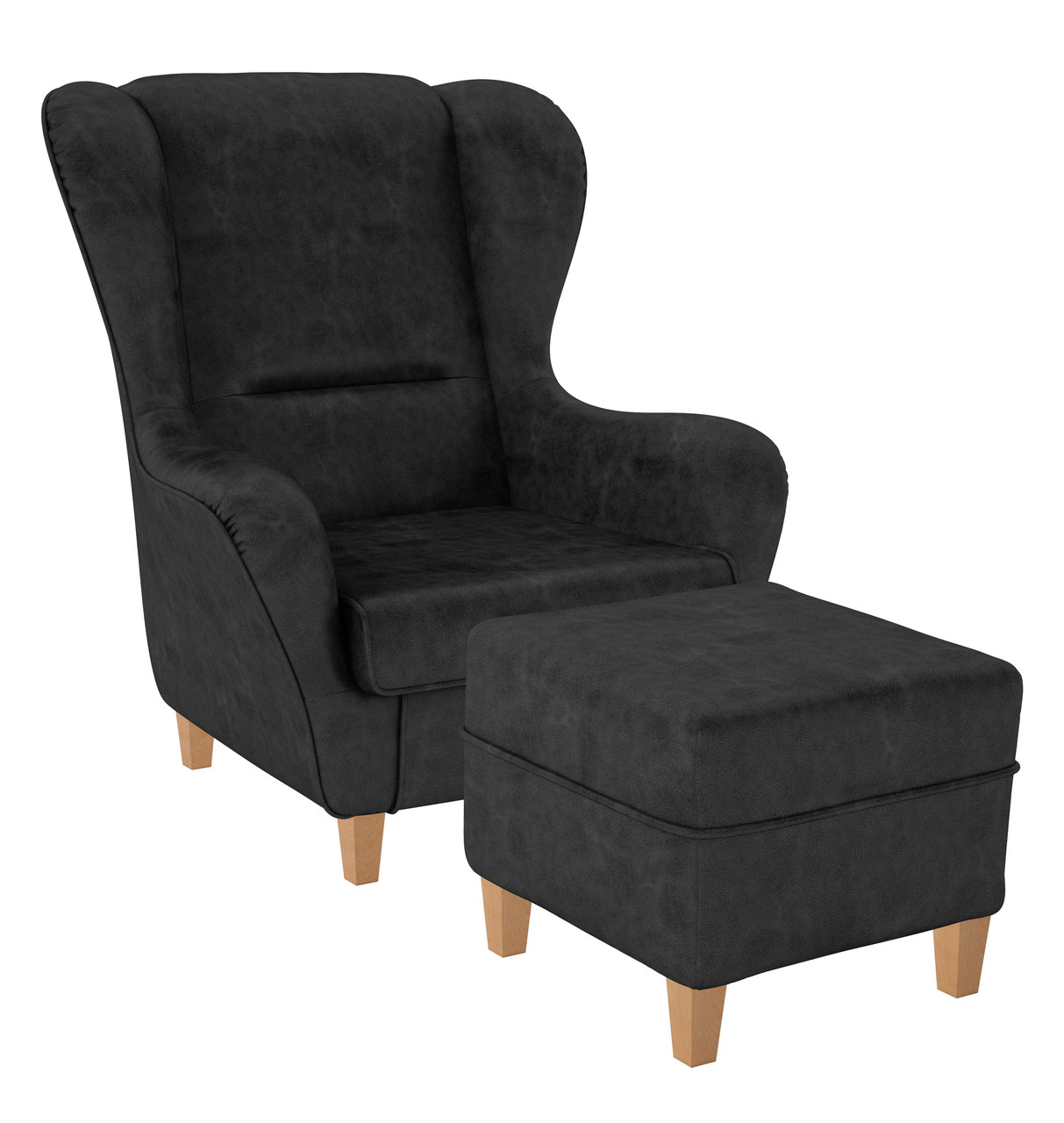 Supellex Sofia Ohrensessel mit Hocker | Design Kunstleder Texas Anthrazit? - Bild 1