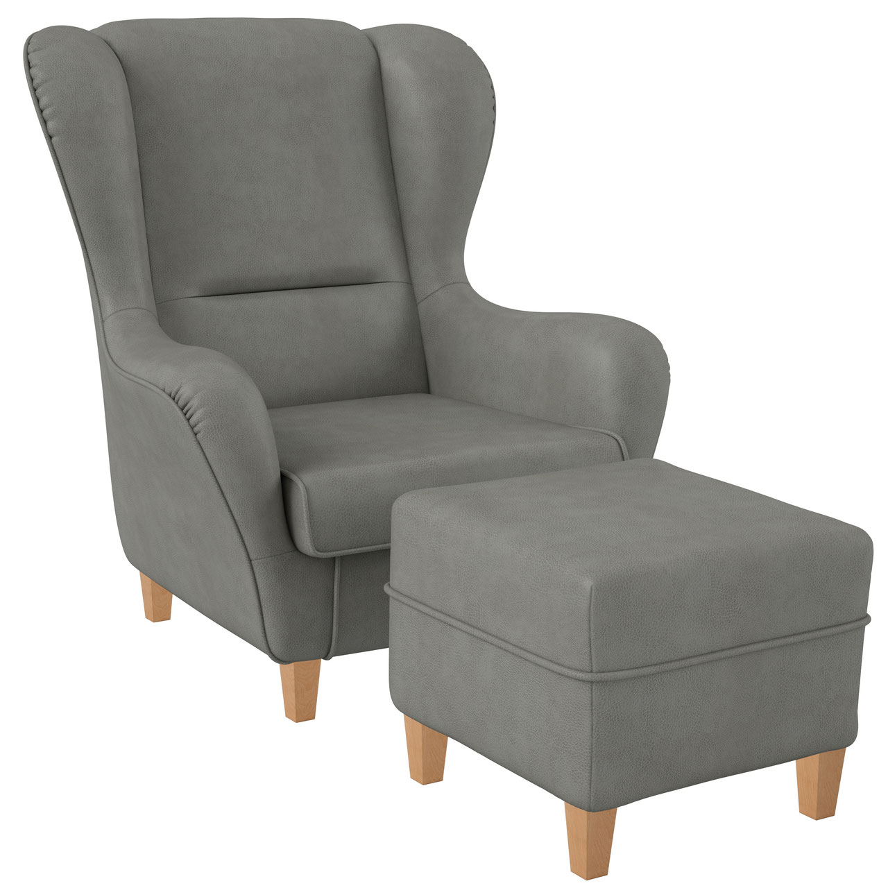 Supellex Sofia Ohrensessel mit Hocker | Design Kunstleder Milano Grau?