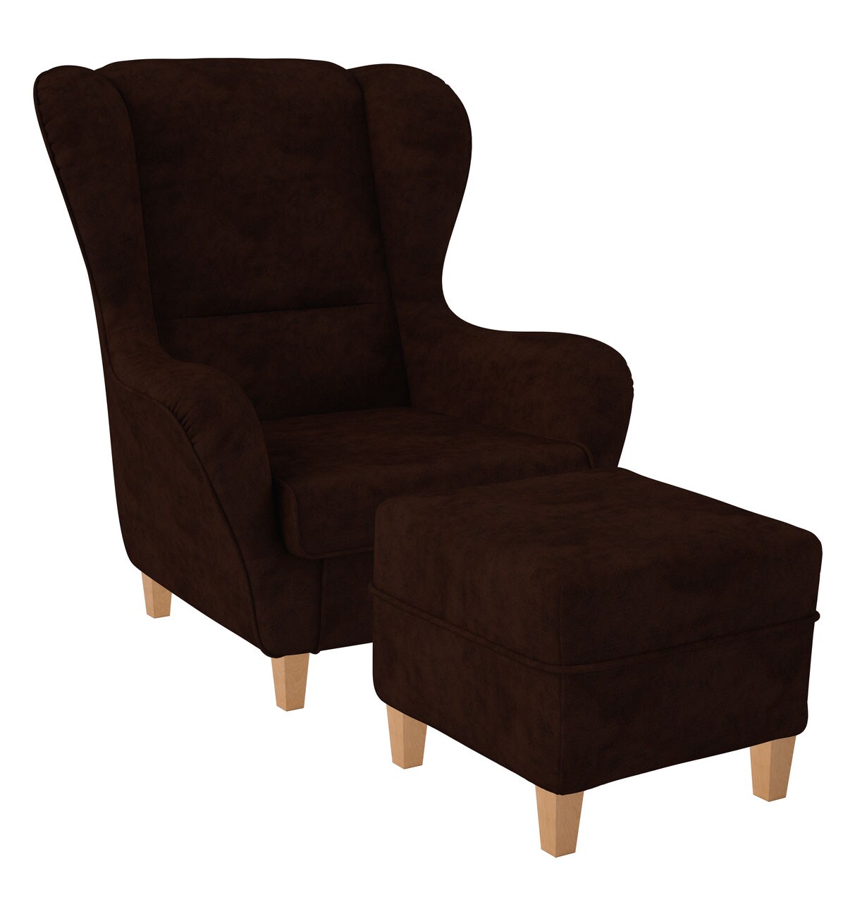 Supellex Sofia Ohrensessel mit Hocker Design Kunstleder Texas Schoko