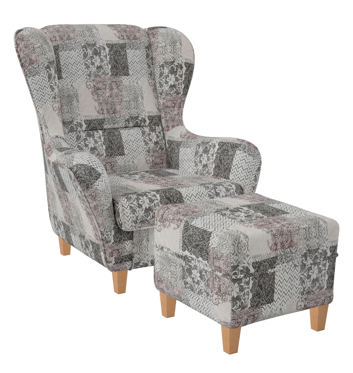 Supellex Sofia Ohrensessel mit Hocker | Design Jakarta Perlwei&szlig; Rosig? - Bild 1