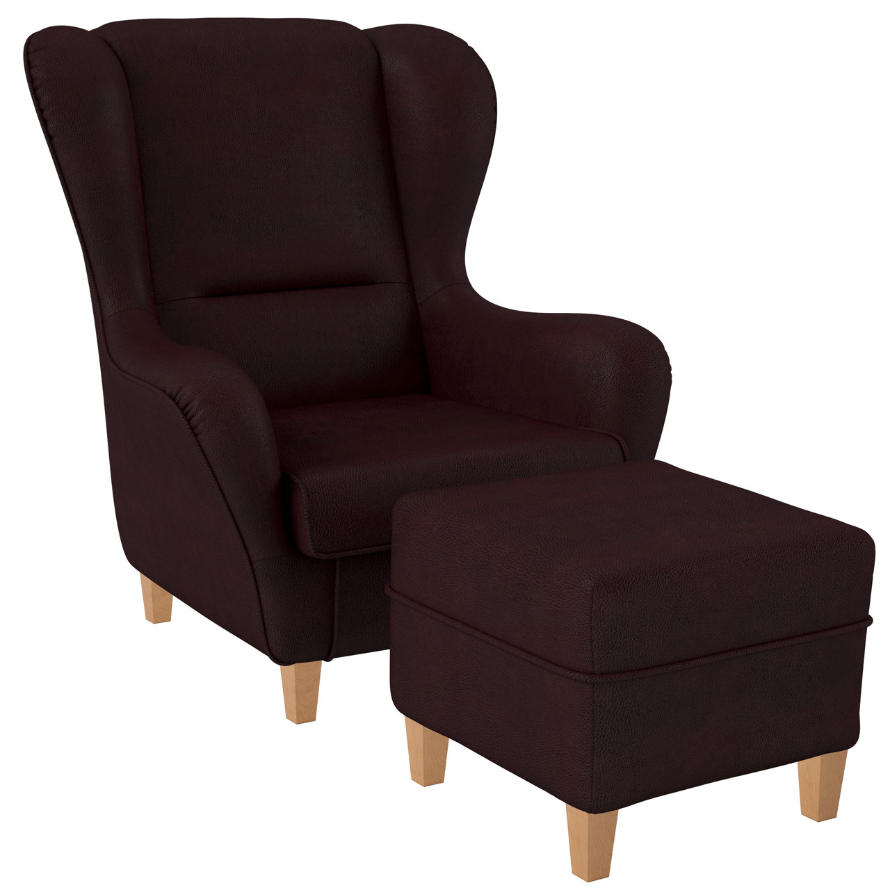 Supellex Sofia Ohrensessel mit Hocker | Design Kunstleder Milano Weinrot? - Bild 1