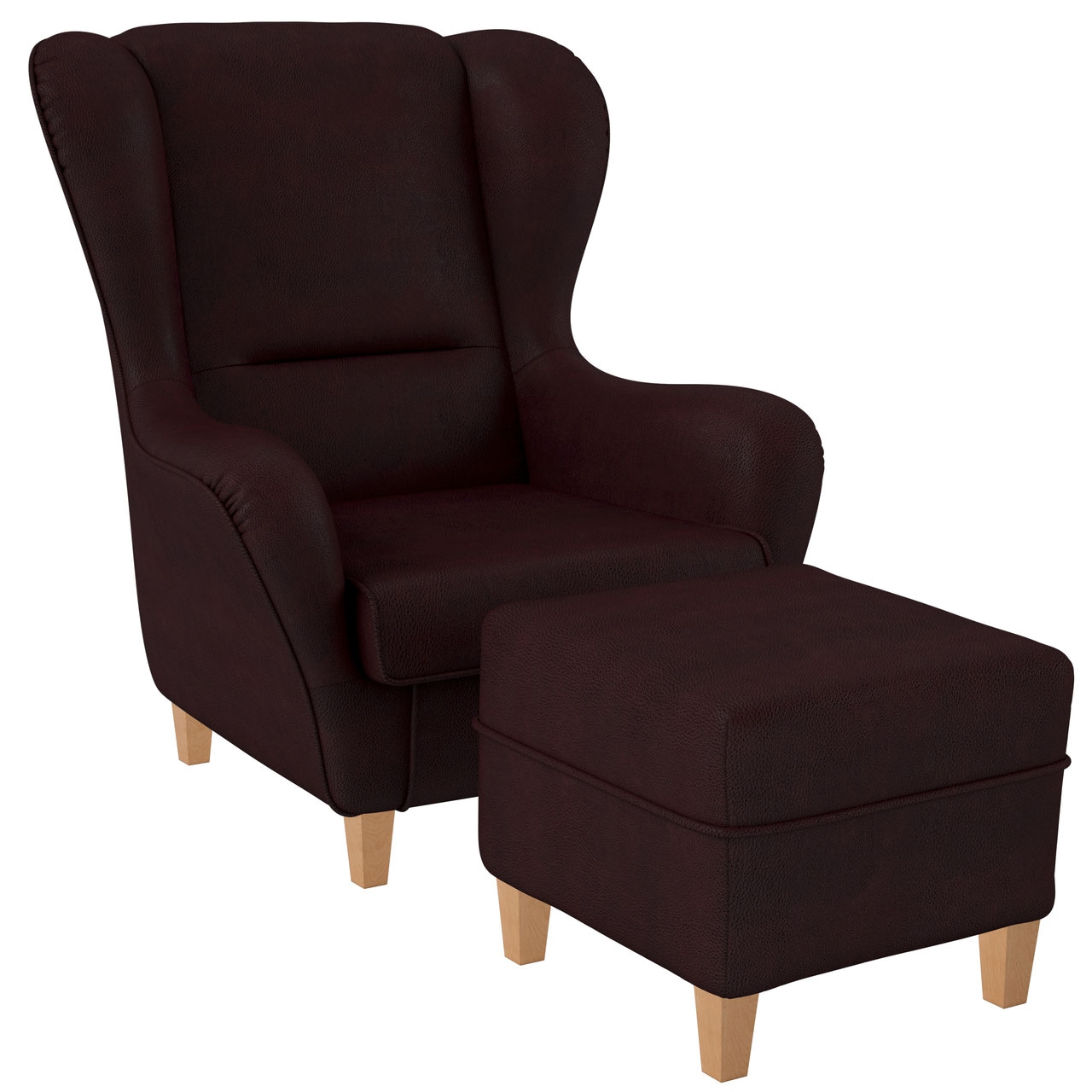 Supellex Sofia Ohrensessel mit Hocker Design Kunstleder Milano Weinrot