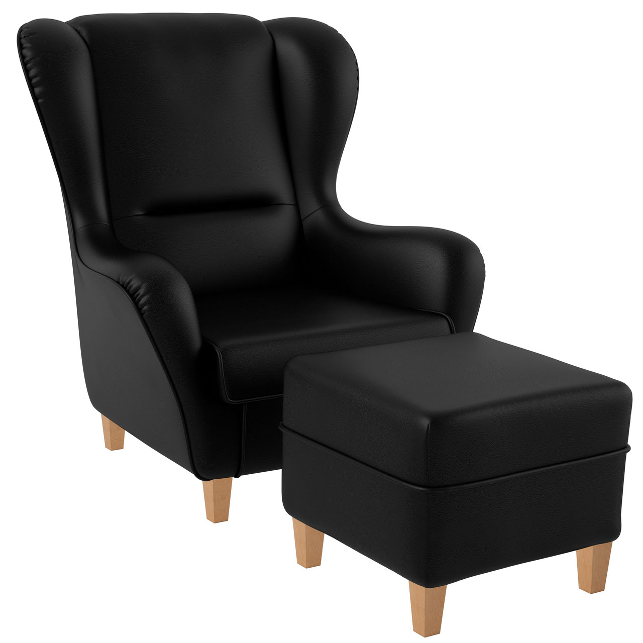 Supellex Sofia Ohrensessel mit Hocker | Design Kunstleder Milano Schwarz? - Bild 1