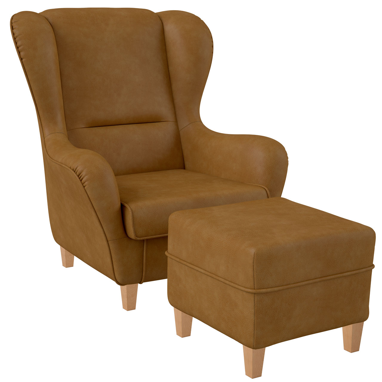 Supellex Sofia Ohrensessel mit Hocker | Design Milano Kunstleder Ockerbraun? - Bild 1