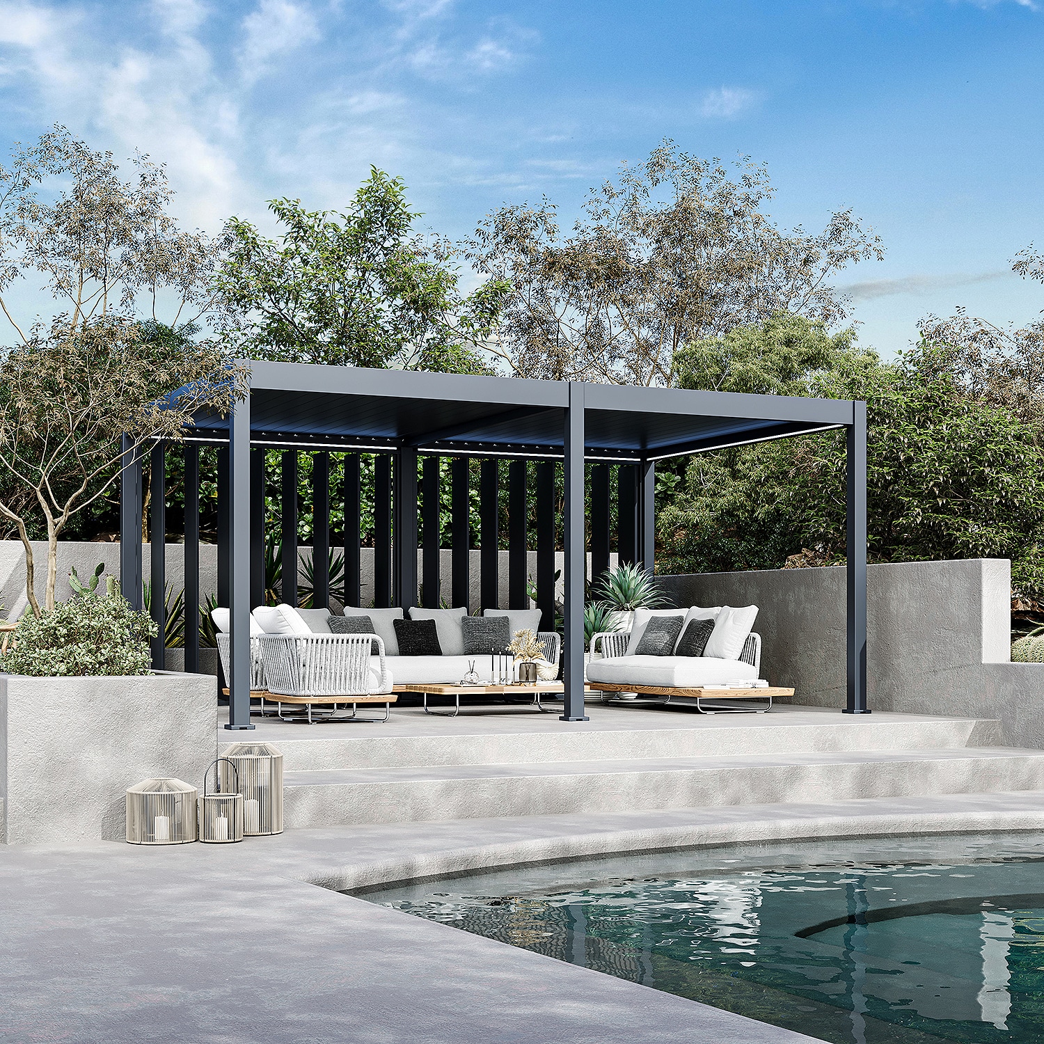 Weide Pergola Sichtschutzwand 2,65m mit kippbaren Lamellen anthrazit?2.65 Meter Anthrazit - Bild 1