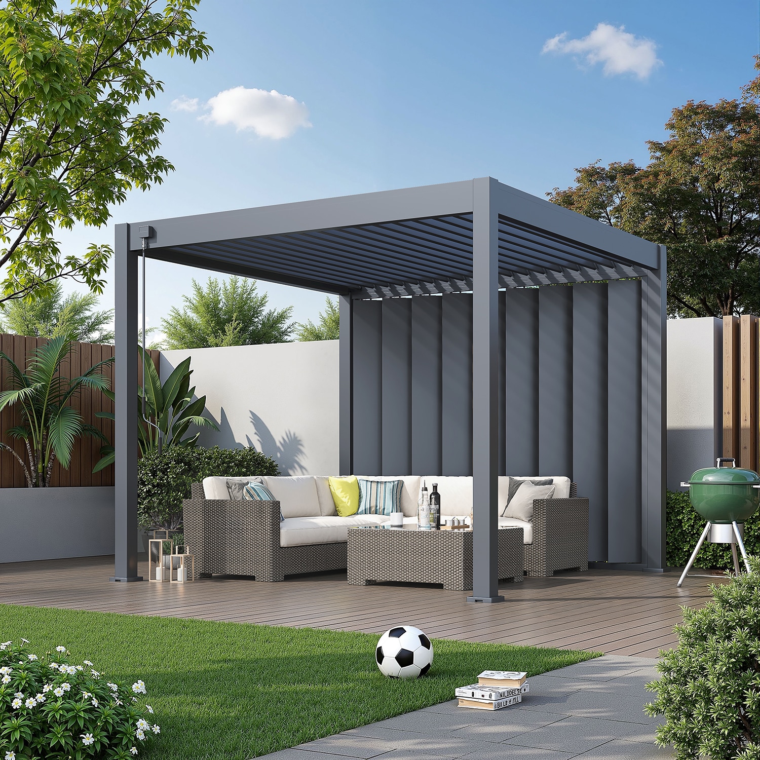 Weide Pergola Sichtschutzwand 3m mit kippbaren Lamellen anthrazit?3.0 Meter Anthrazit - Bild 1