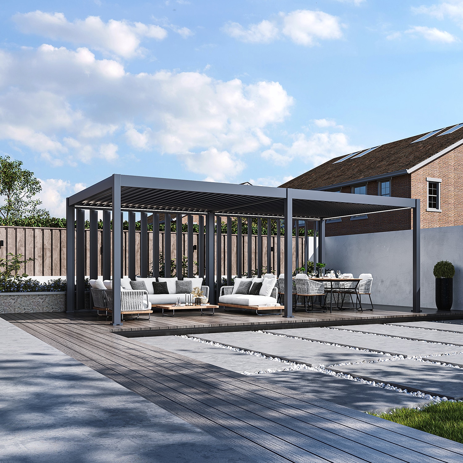 Weide Pergola Sichtschutzwand 3,6m mit kippbaren Lamellen anthrazit?3.6 Meter Anthrazit - Bild 1