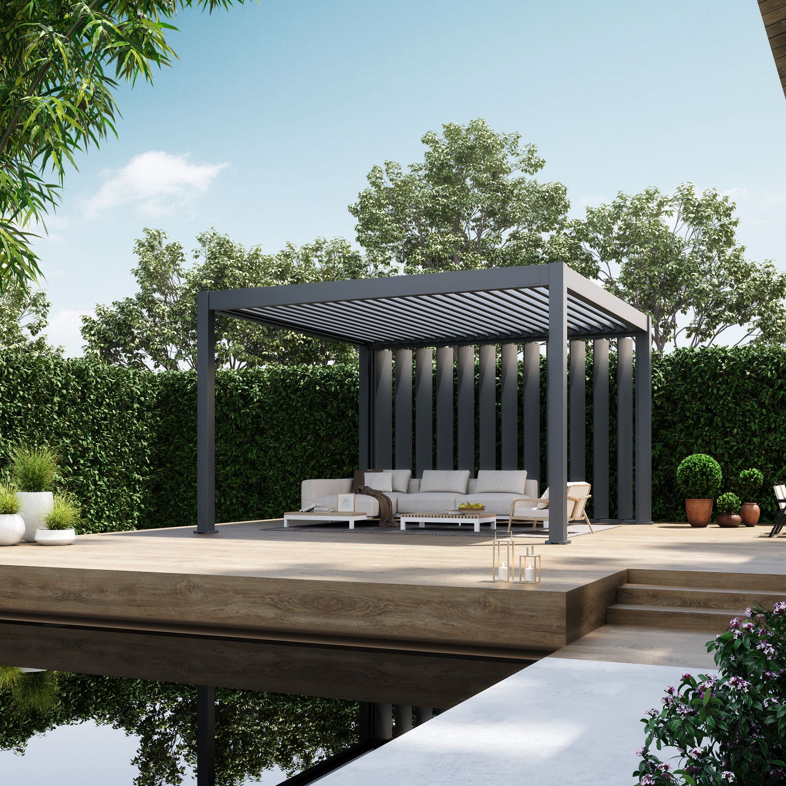 Weide Pergola Sichtschutzwand 4m mit kippbaren Lamellen anthrazit?4 Meter Anthrazit - Bild 1