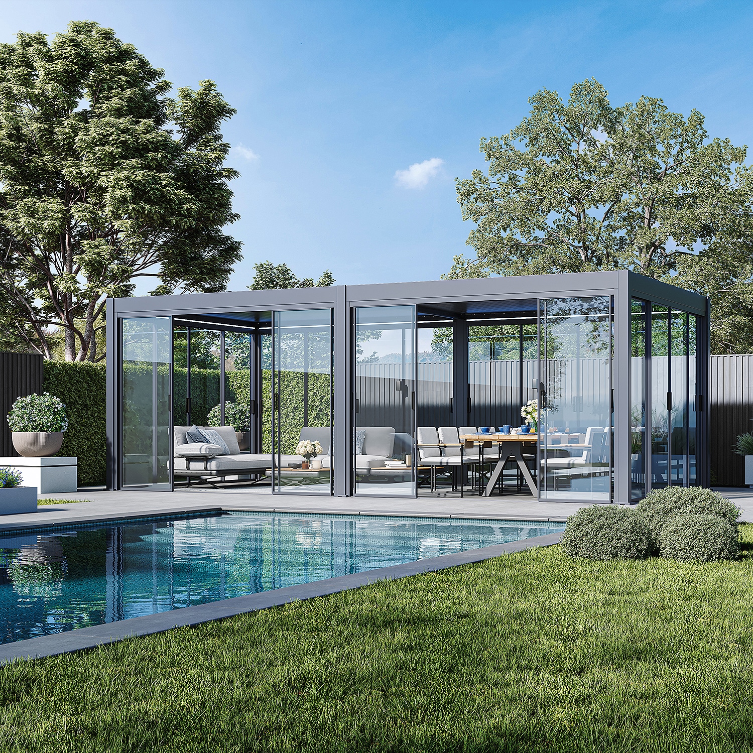 Weide Glasschiebet&uuml;r Schiebepaneel F&uuml;r Pergola Slim Frame Alu Anthrazit3.6 Meter Anthrazit - Bild 1