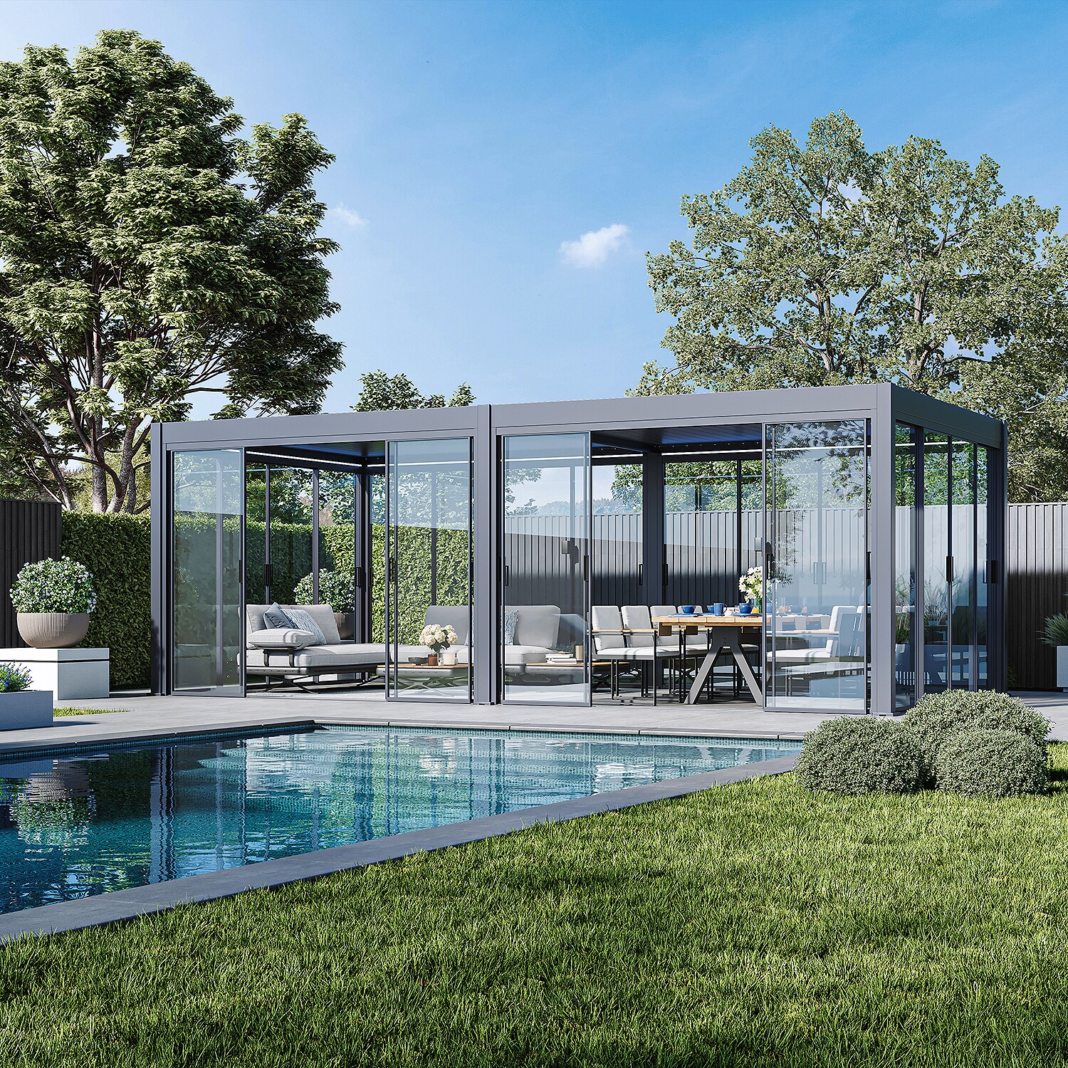 Weide Glasschiebetür Schiebepaneel Für Pergola Slim Frame Alu Anthrazit3.6 Meter Anthrazit