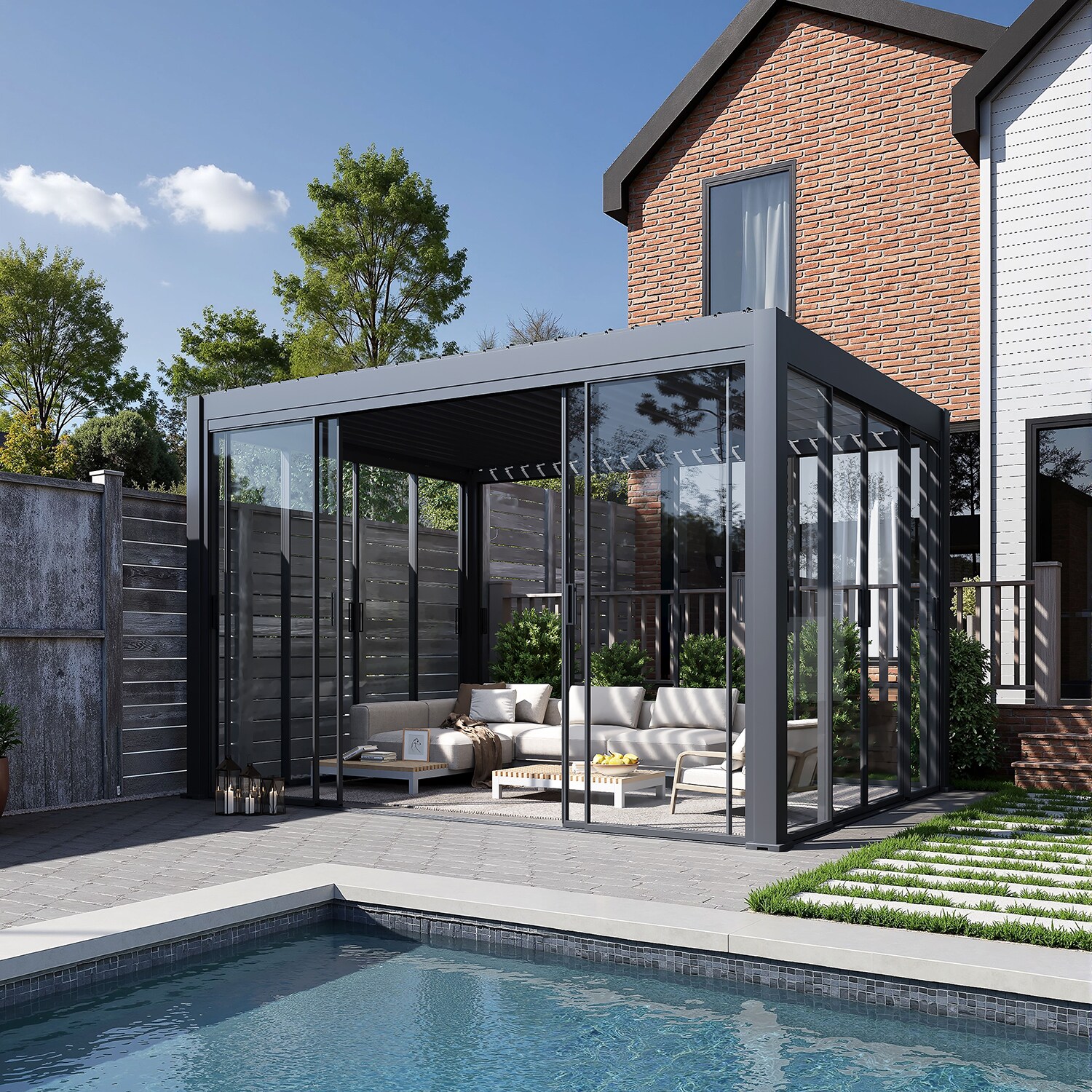 Weide Glasschiebetür Schiebepaneel Für Pergola Slim Frame Alu Anthrazit4 Meter Anthrazit