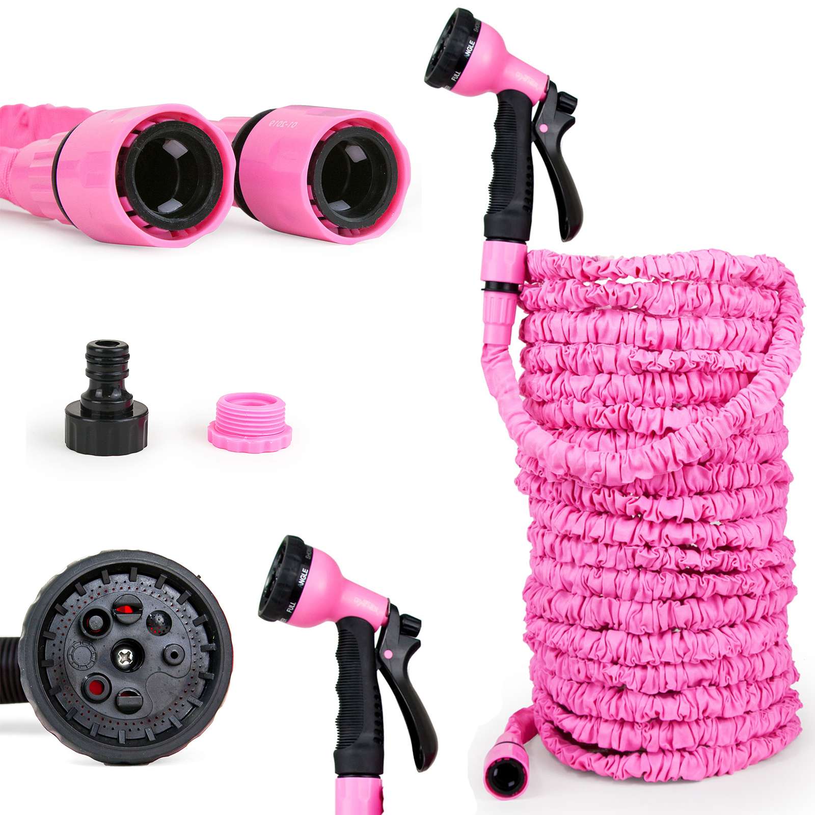 Grafner&reg; 1/2" Flexibler Gartenschlauch 30 Meter pink inkl. 10 Funktionen Brause - Bild 1