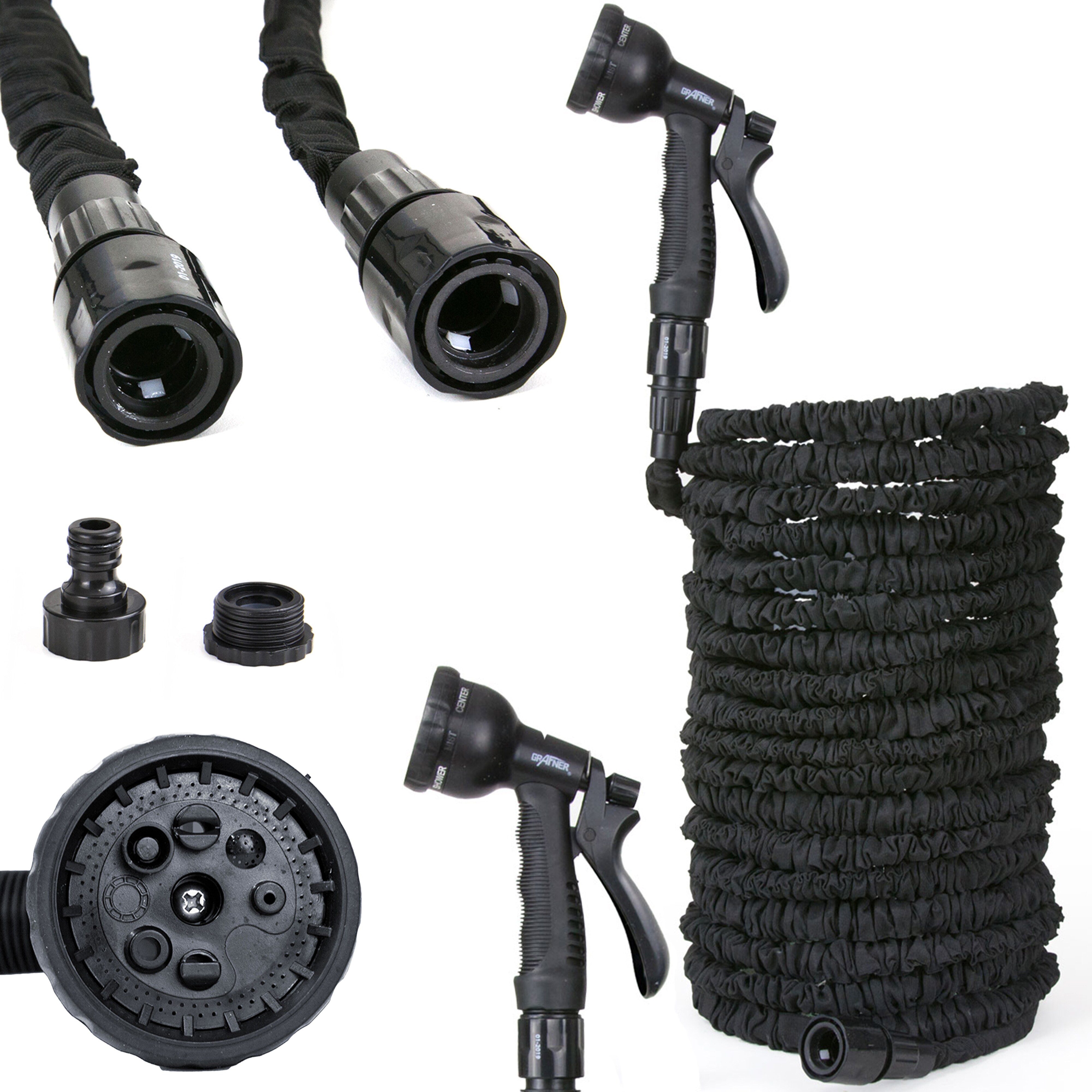 Grafner&reg; 1/2" Flexibler Gartenschlauch 30 Meter schwarz inkl. 10 Funktionen Brause - Bild 1