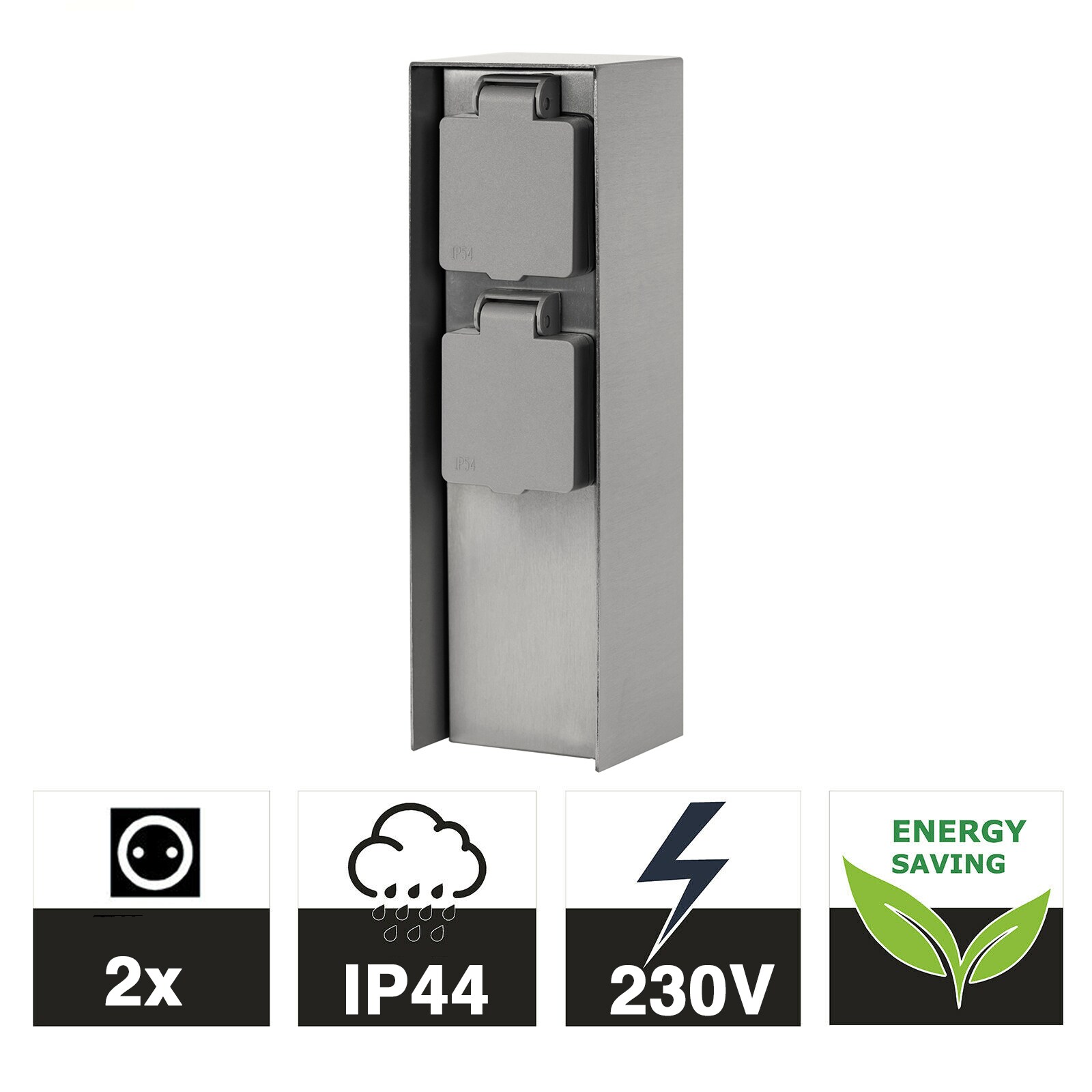 Grafner&reg; Edelstahl Steckdosens&auml;ule mit 2 Au&szlig;ensteckdosen Gartensteckdose Energies&auml;ule - Bild 1