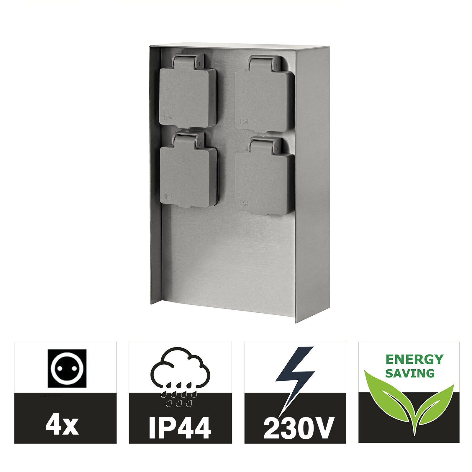 Grafner&reg; Edelstahl Steckdosens&auml;ule mit 4 Au&szlig;ensteckdosen Gartensteckdose Energies&auml;ule - Bild 1