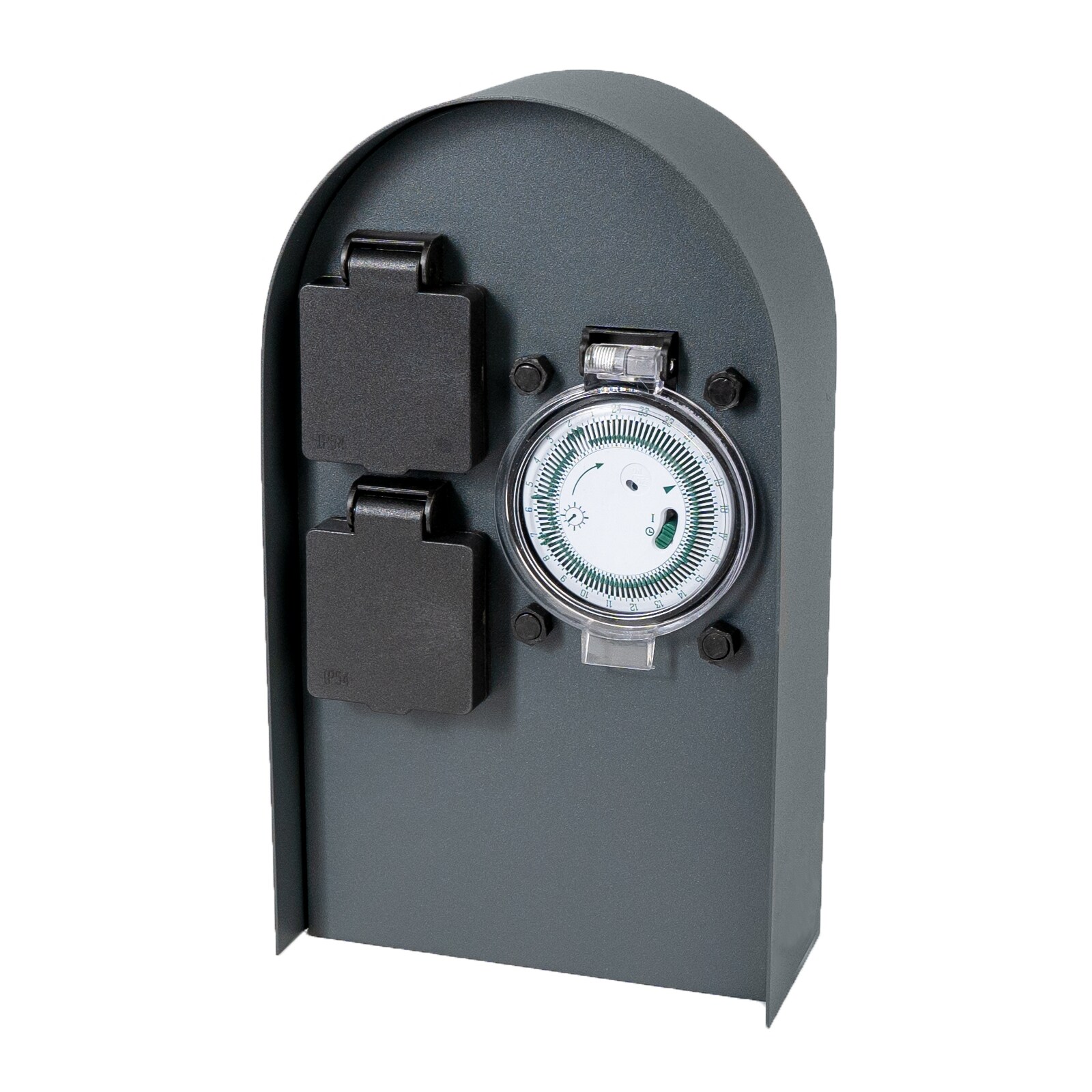 Grafner® Edelstahl Steckdosensäule mit Timer 2 Außensteckdosen Anthrazit Gartensteckdose