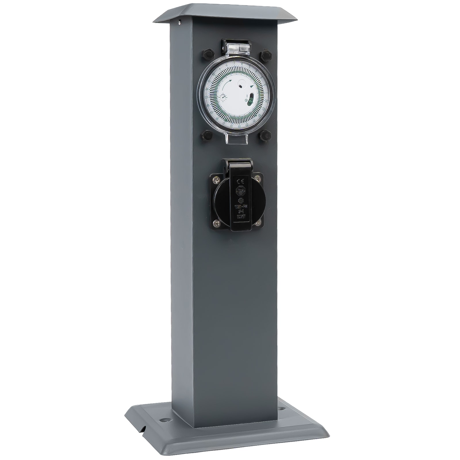 Grafner&reg; Edelstahl Steckdosens&auml;ule mit Timer 2 Au&szlig;ensteckdosen Anthrazit Gartensteckdose - Bild 1