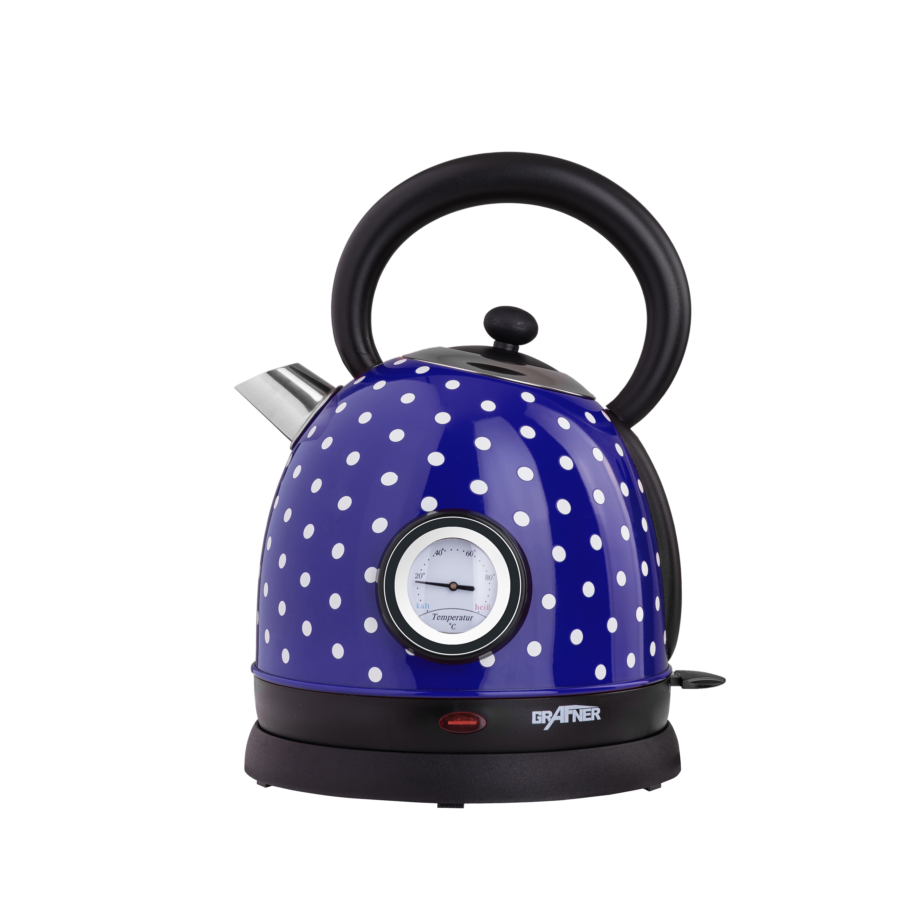 Grafner&reg; Retro-Wasserkocher 1,8 Liter 2200 Watt mit Thermometer blau / P&uuml;nktchen  WK10863 - Bild 1