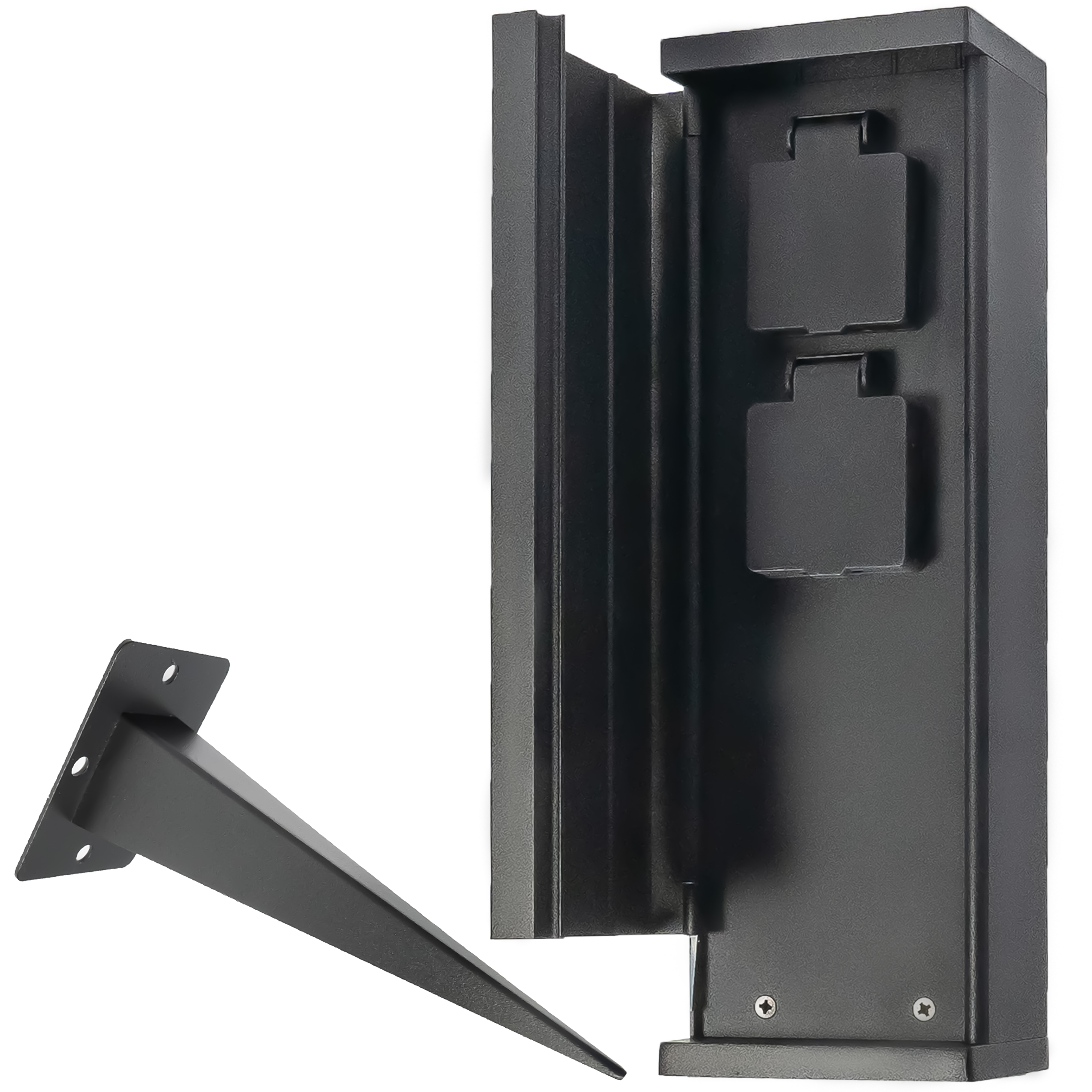 Grafner&reg; Steckdosens&auml;ule Schwarz mit 2 Au&szlig;ensteckdosen Edelstahl Gartensteckdose Energies&auml;ule - Bild 1