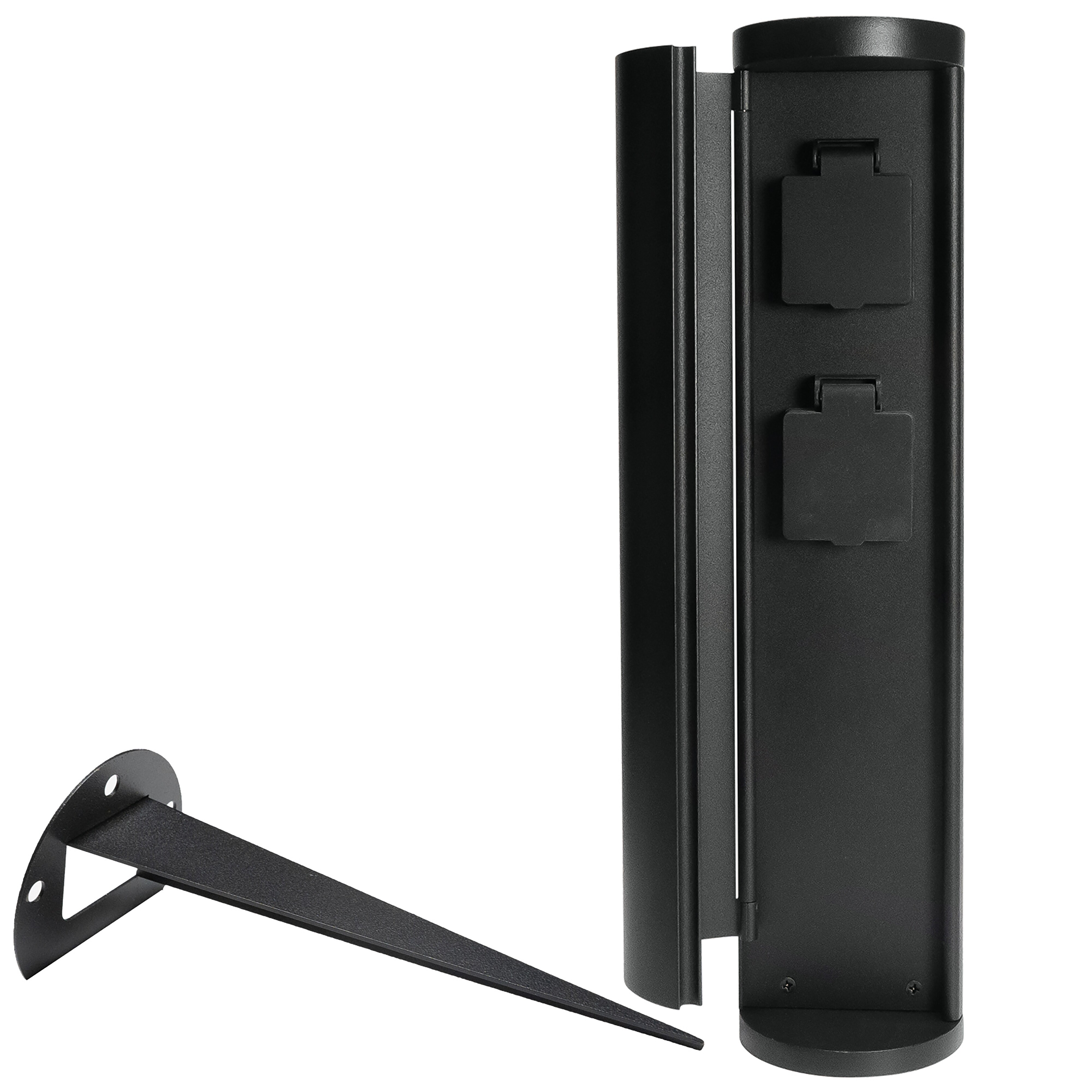 Grafner&reg; Steckdosens&auml;ule Schwarz mit 2 Au&szlig;ensteckdosen Edelstahl Gartensteckdose Energies&auml;ule Rund - Bild 1