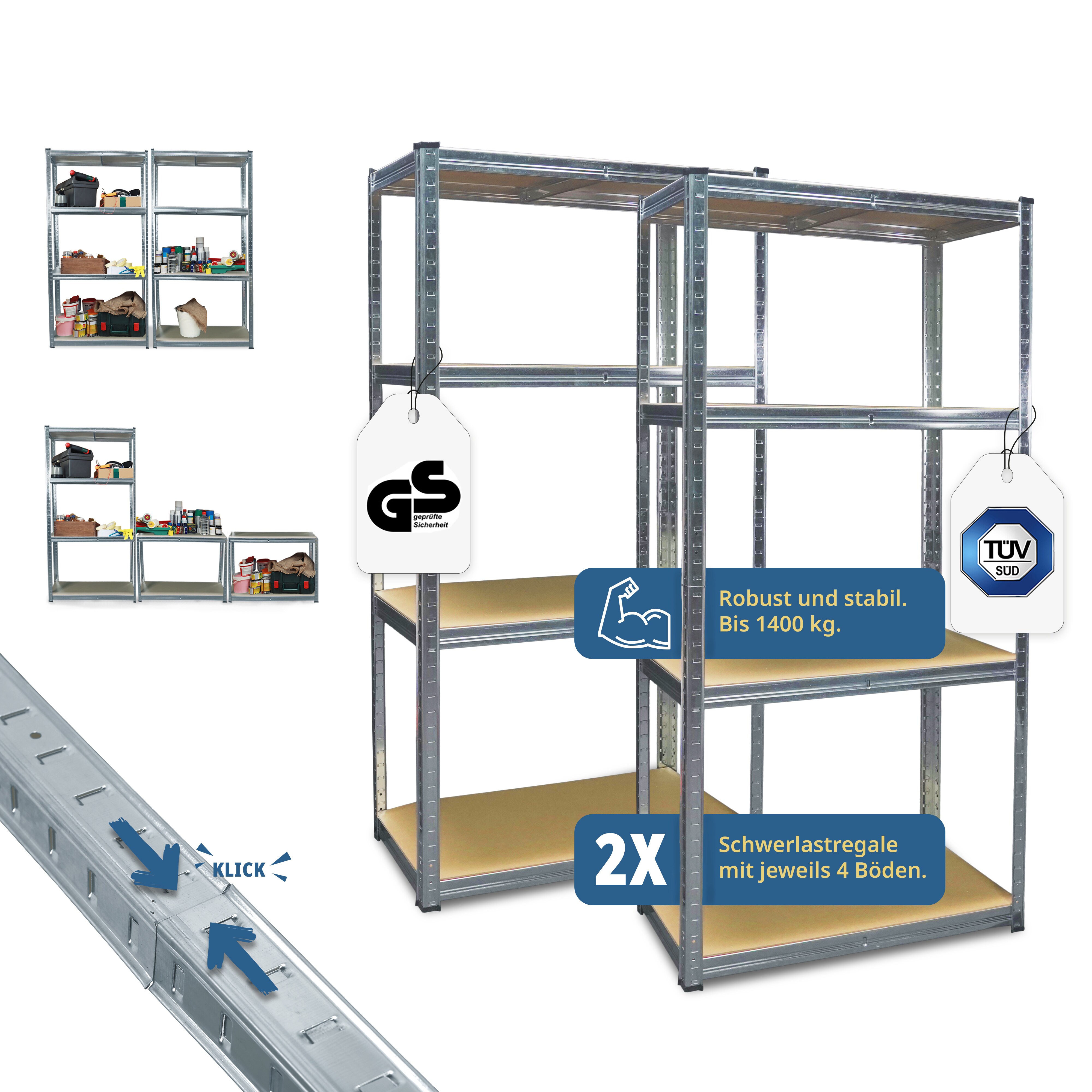 Grafner&reg; Doppel Schwerlastregal 160x40x160cm Werkstattregal 1400kg Traglast Steckregal Lagerregal Ke - Bild 1
